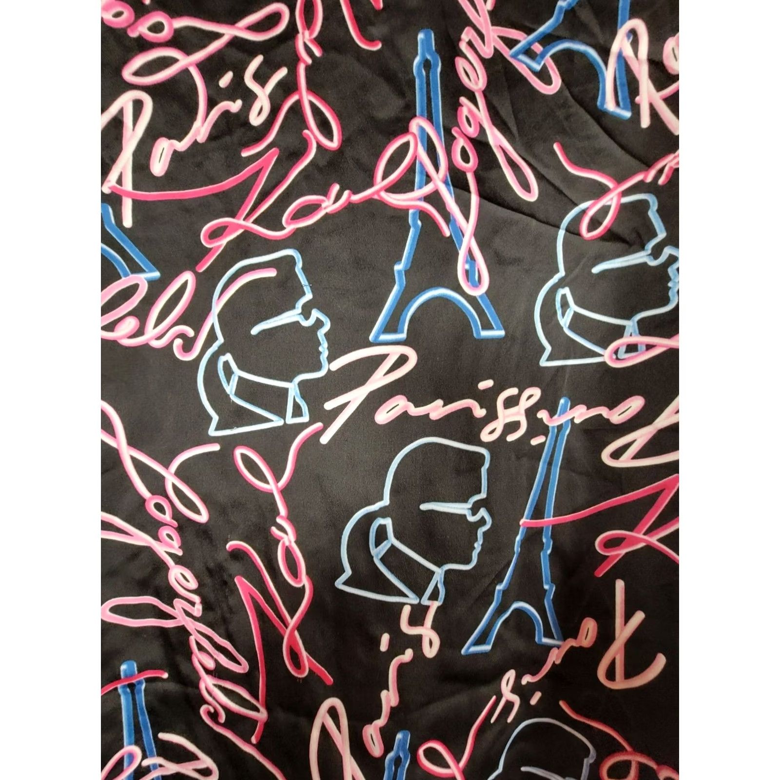 Karl Lagerfeld Karl Lagerfeld Women's Neon Print Round Neck Short Sleeve T-Shirt Black Large Size L / US 10 / IT 46 - 3 Thumbnail