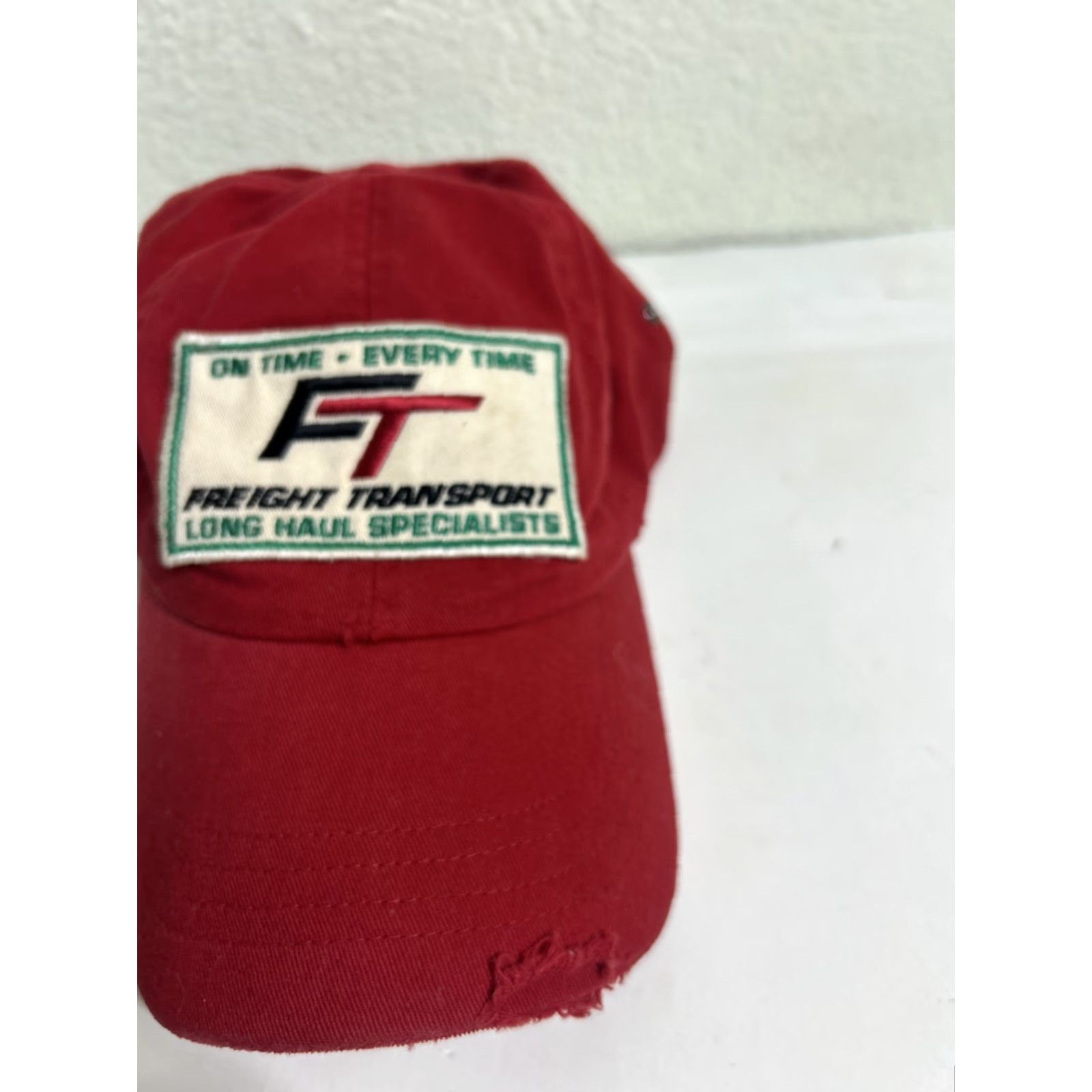 American Eagle Outfitters VINTAGE American Eagle Strapback Baseball Cap Red Distressed “freight Transport” Size ONE SIZE - 5 Thumbnail