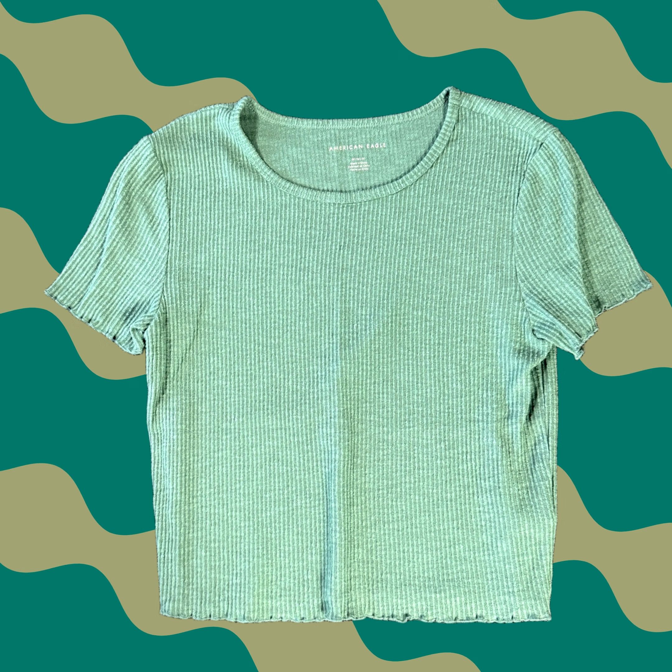 American Eagle Outfitters Vintage Y2k American Eagle Outfitters Short Sleeve Green Ribbed Shirt M Size M / US 6-8 / IT 42-44 - 1 Thumbnail