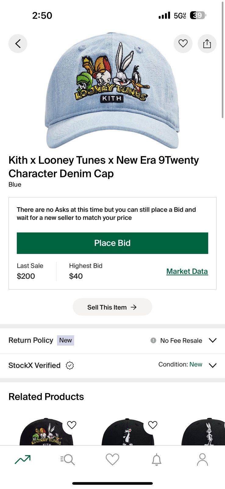 Kith Kith X Looney Tunes Denim Cap Size ONE SIZE - 3 Thumbnail