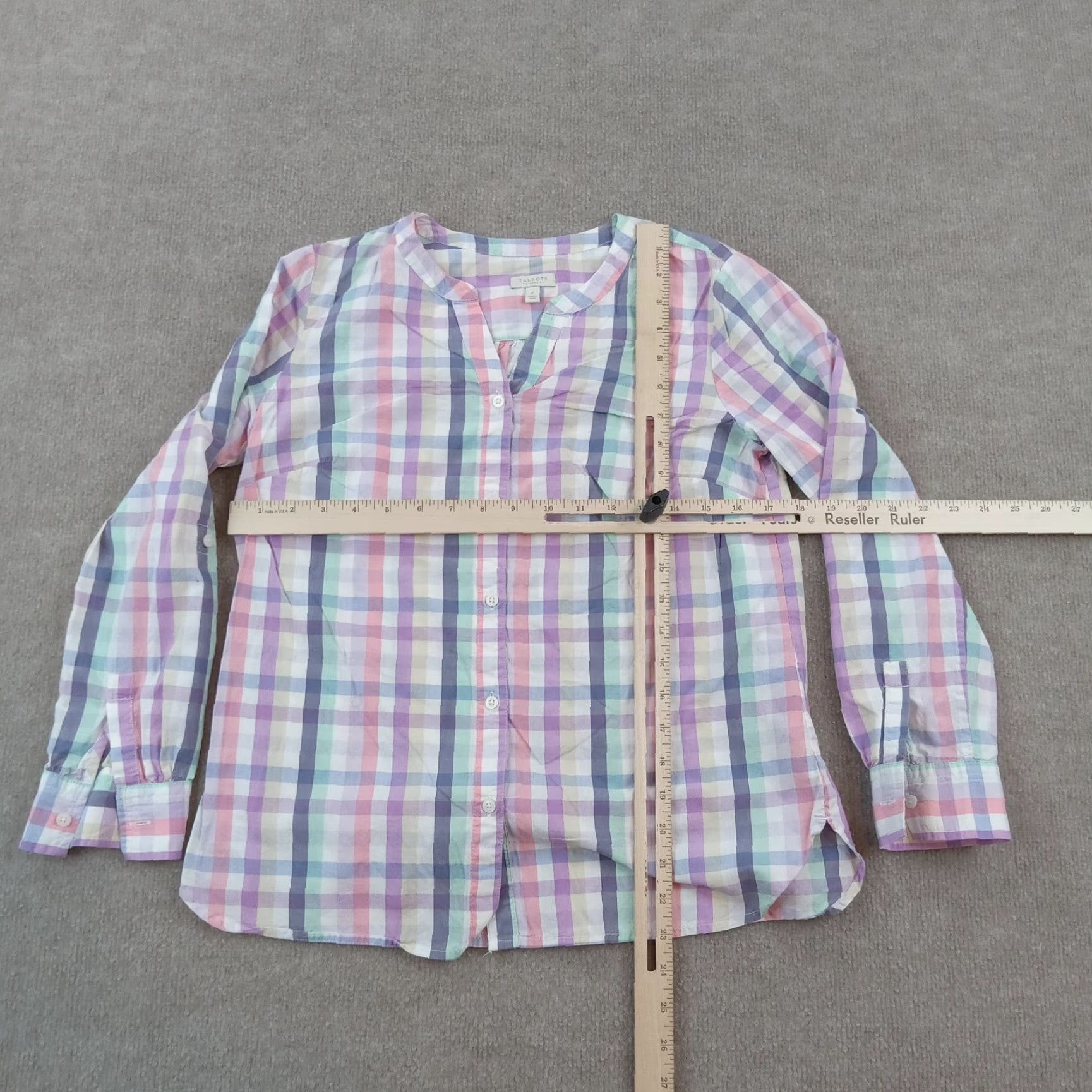 Talbots Talbots Women's Petite Small Plaid Long Sleeve Button Up Blouse Purple White Cotton Size S / US 4 / IT 40 - 2 Thumbnail