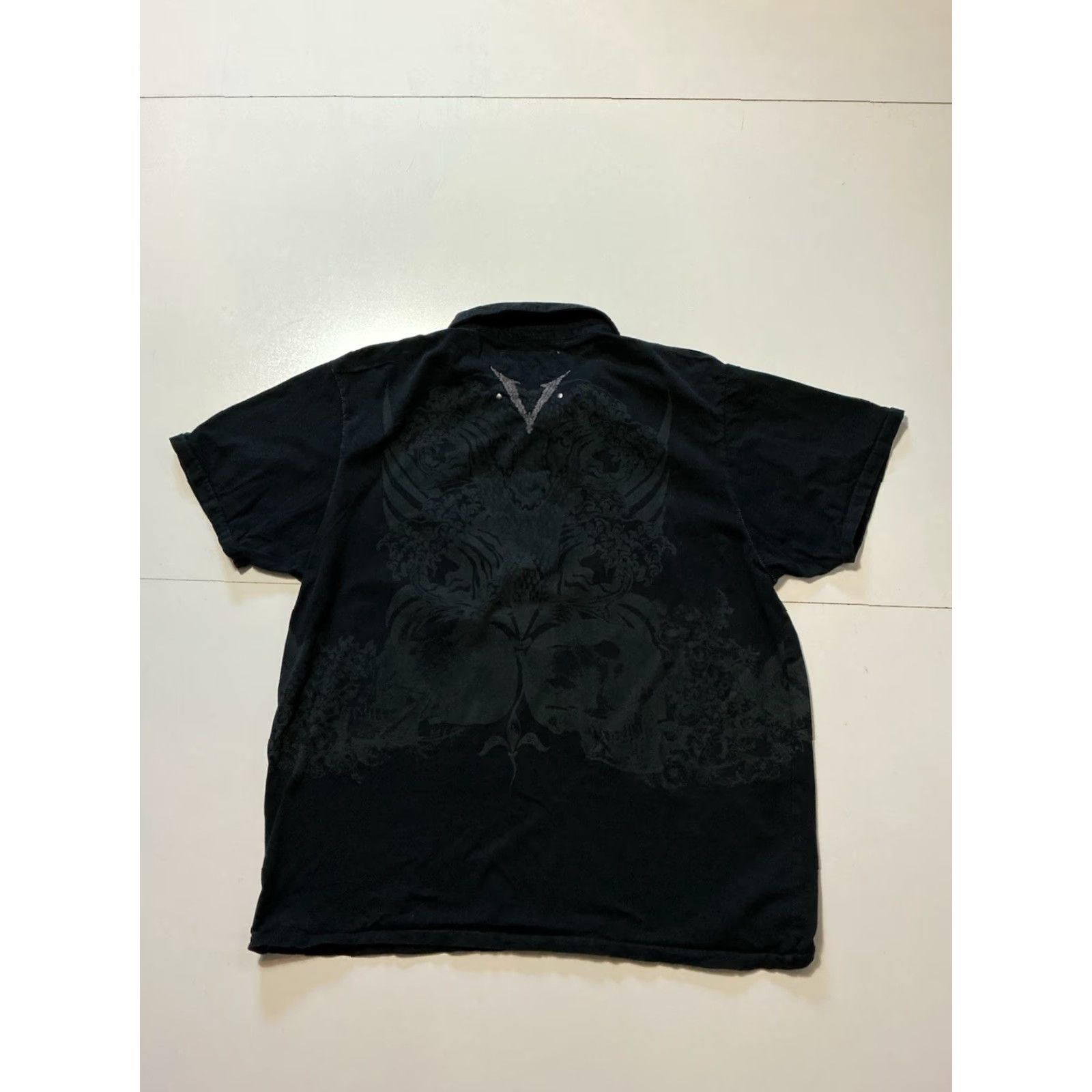 Vintage Civil Society Y2K For The People Koi Fish Skull Stud Cyber Grunge Polo Shirt XL Black Men Size US XL / EU 56 / 4 - 2 Thumbnail