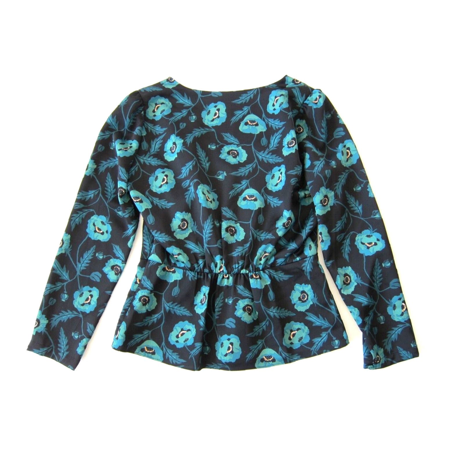 J.Crew J.Crew Black Green Floral Silky V-Neck Button Down Long Sleeve Blouse Size 0 Size XS / US 0-2 / IT 36-38 - 2 Thumbnail