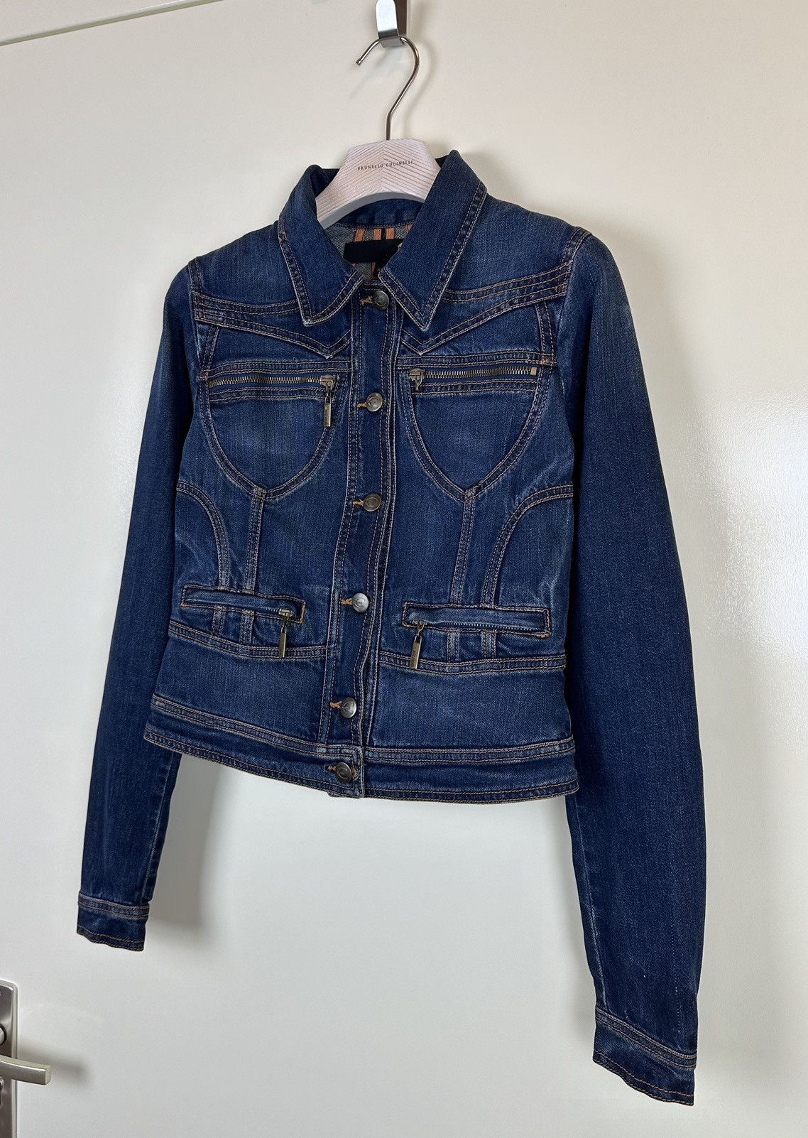 Just Cavalli × Roberto Cavalli × Vintage Just Cavalli denim vintage jacket blue biker moto cropped Size XS / US 0-2 / IT 36-38 - 2 Thumbnail