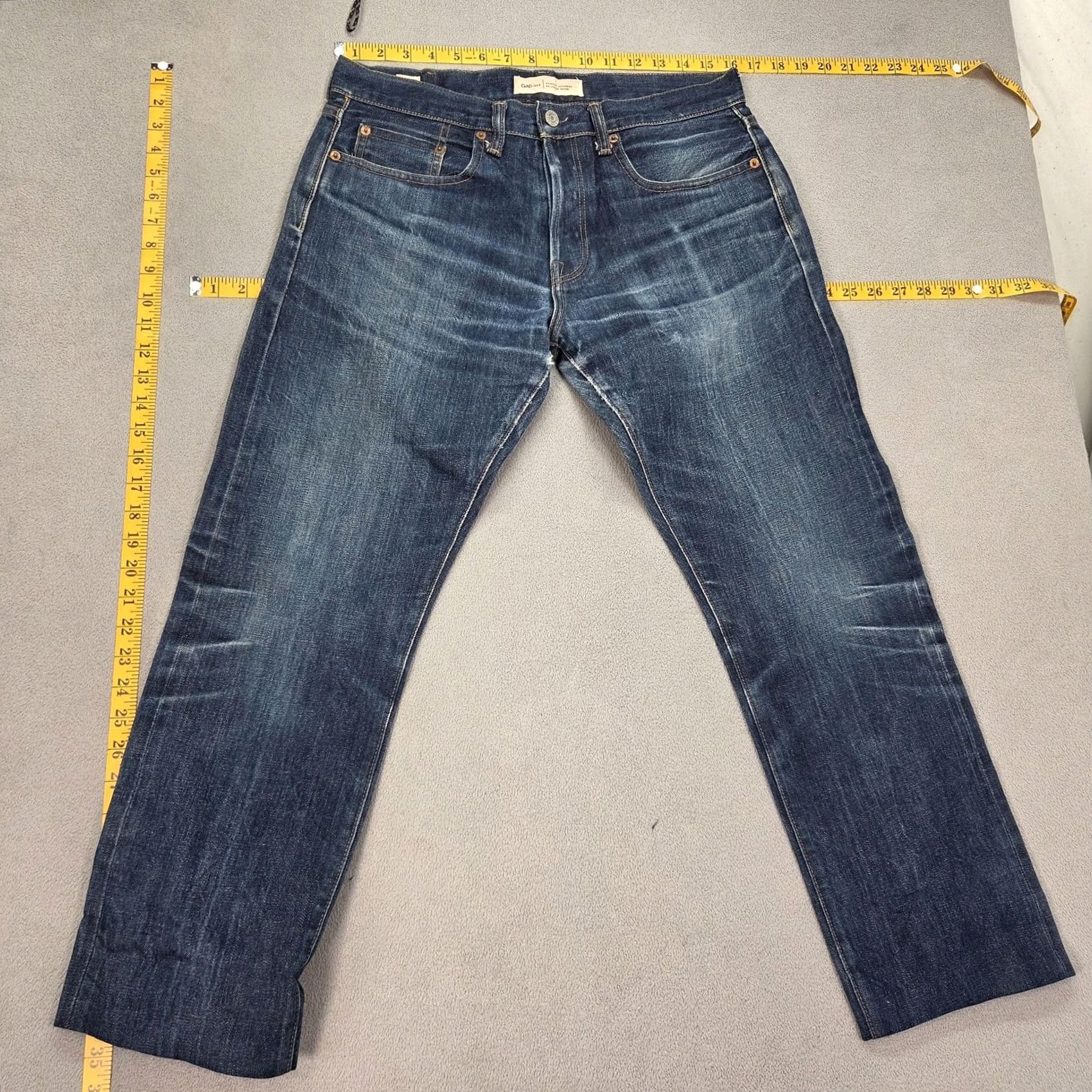 Gap Gap 1969 Jeans Mens Regular 32x26 Blue Cotton 5-Pocket Whiskers Selvedge Straight Vintage No Size US 32 / EU 48 - 3 Thumbnail