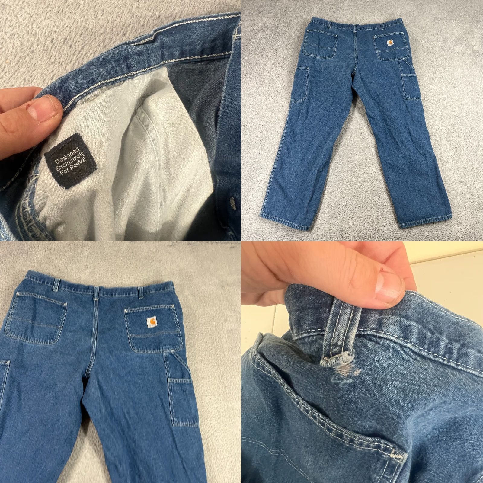 Carhartt Carhartt Jeans Mens 40x30 Blue Dungaree Fit 382-83 Distressed Denim Workwear USA Logo 90s Mens Jeans Size US 40 / EU 56 - 9 Thumbnail