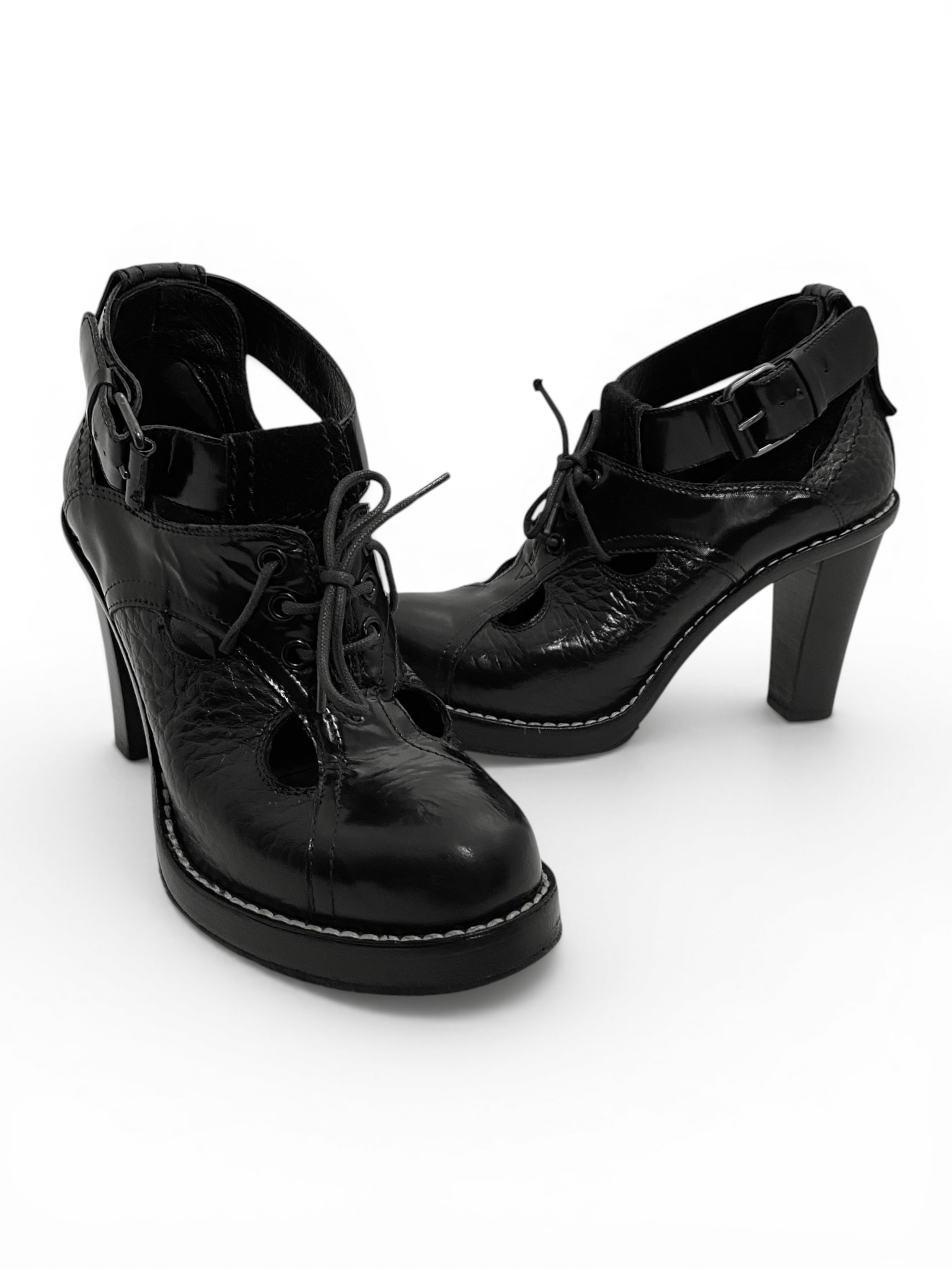 Balenciaga Balenciaga Paris Black Leather Lace Heels Boots Vintage Y2K Size US 6 / IT 36 - 7 Thumbnail