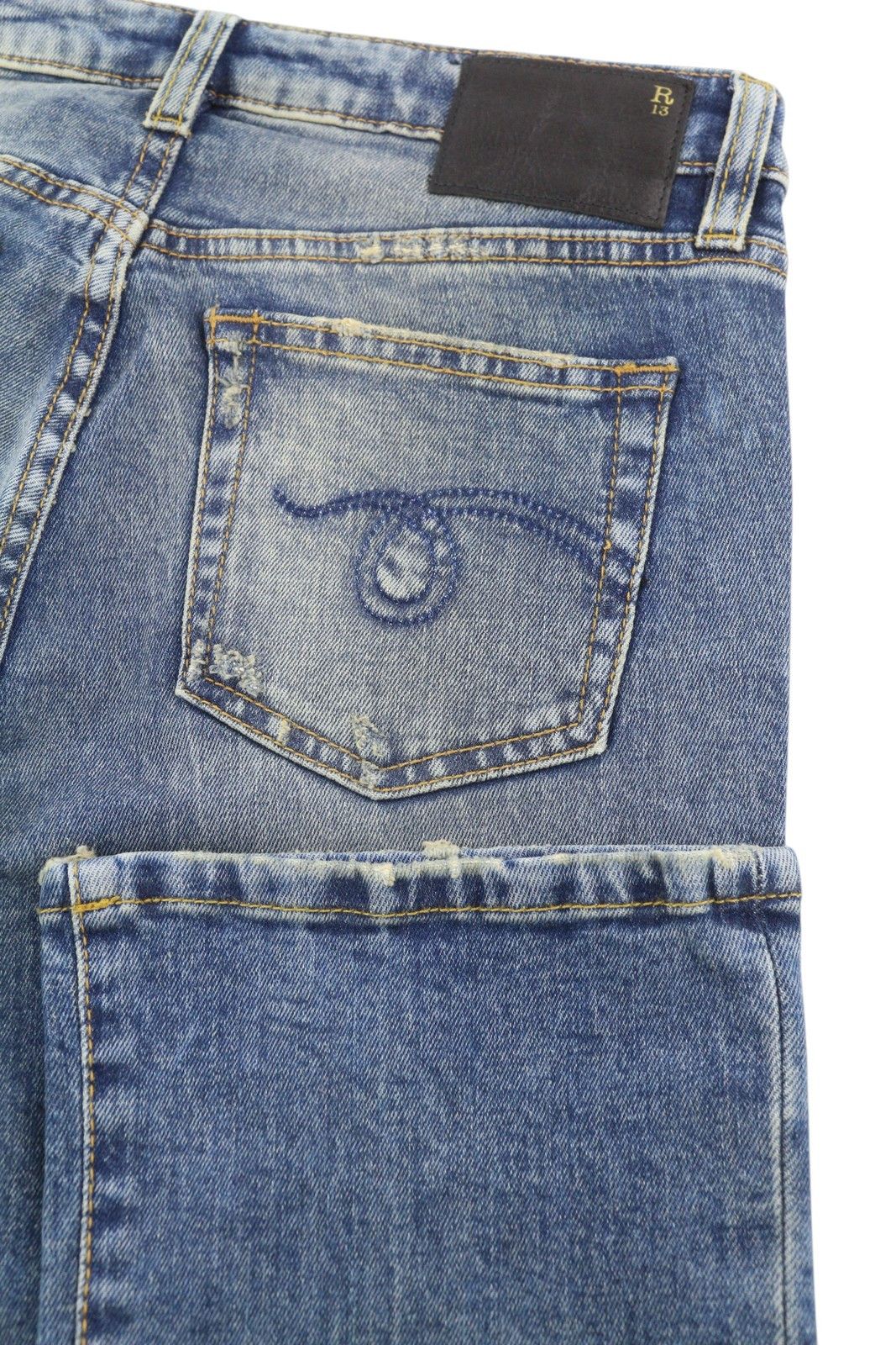 R13 KICK FIT 25 Kelly Stretch Washed Faded Ankle Cropped 86333 Size 25" / US 0 / IT 36 - 6 Thumbnail