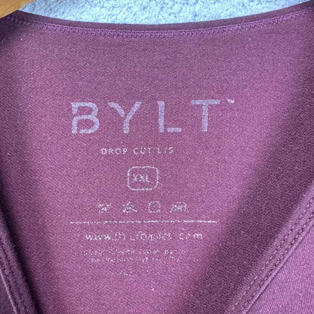 Vintage Bylt Drop Cut T-Shirt Mens 2XL Long Sleeve Crew Neck Maroon Red Solid Breathable Polyester Shirt Size US XXL / EU 58 / 5 - 5 Thumbnail