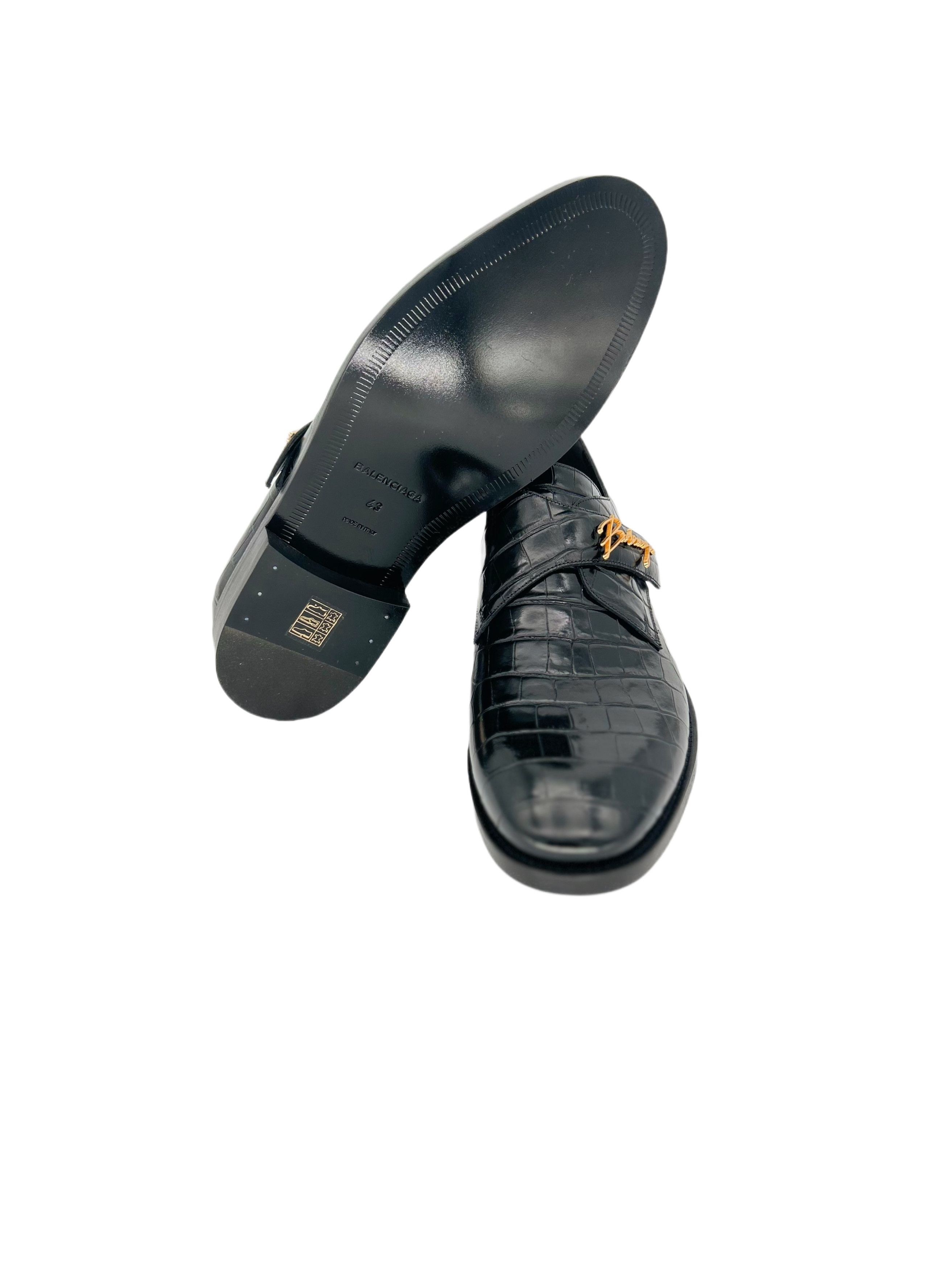 Balenciaga Black City Evening Croc Embossed Shoes Size US 7 / EU 40 - 5 Thumbnail