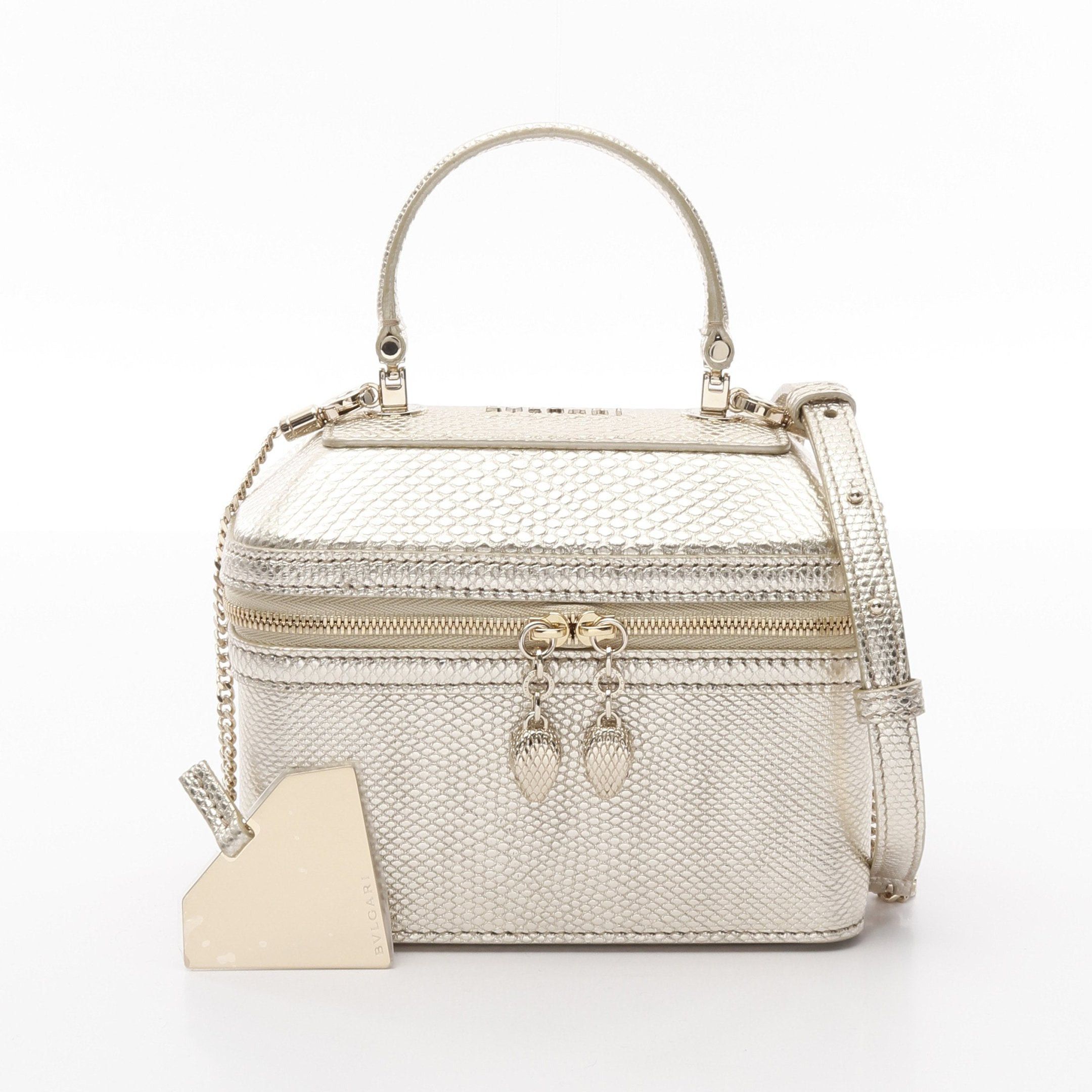 Bvlgari Bvlgari Serpenti Vanity Handbag Bag Leather Gold Python Embossed Size ONE SIZE - 1 Thumbnail