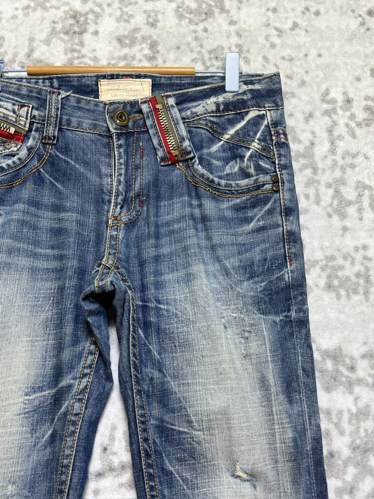 Japanese Brand Lolita Y2K Japanese Flare Zip Back Pocket Concert Club Denim Size US 32 / EU 48 - 5 Thumbnail