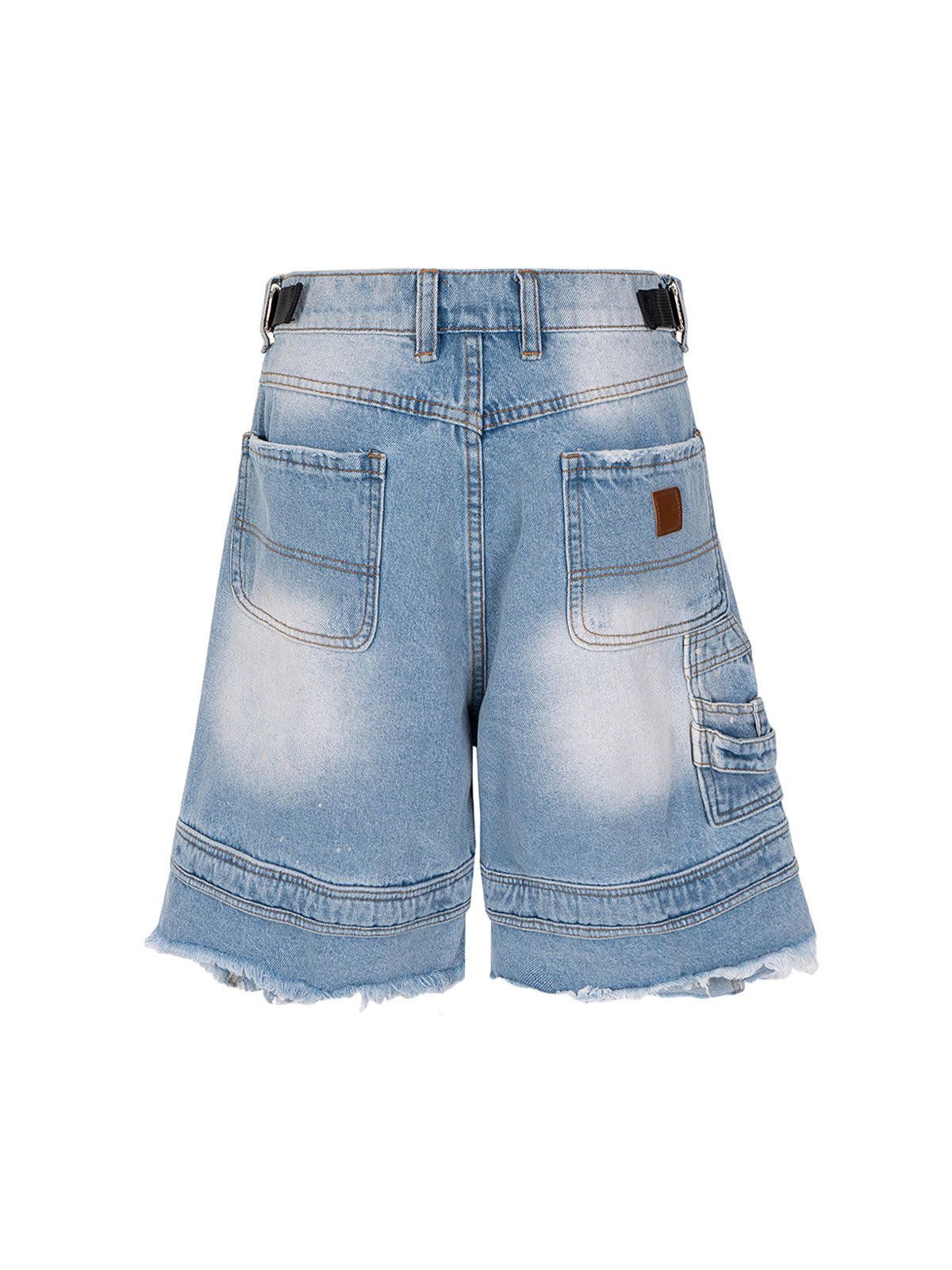 Japanese Brand Ripped Washed Tassel Cargo Denim Shorts Size ONE SIZE - 3 Thumbnail