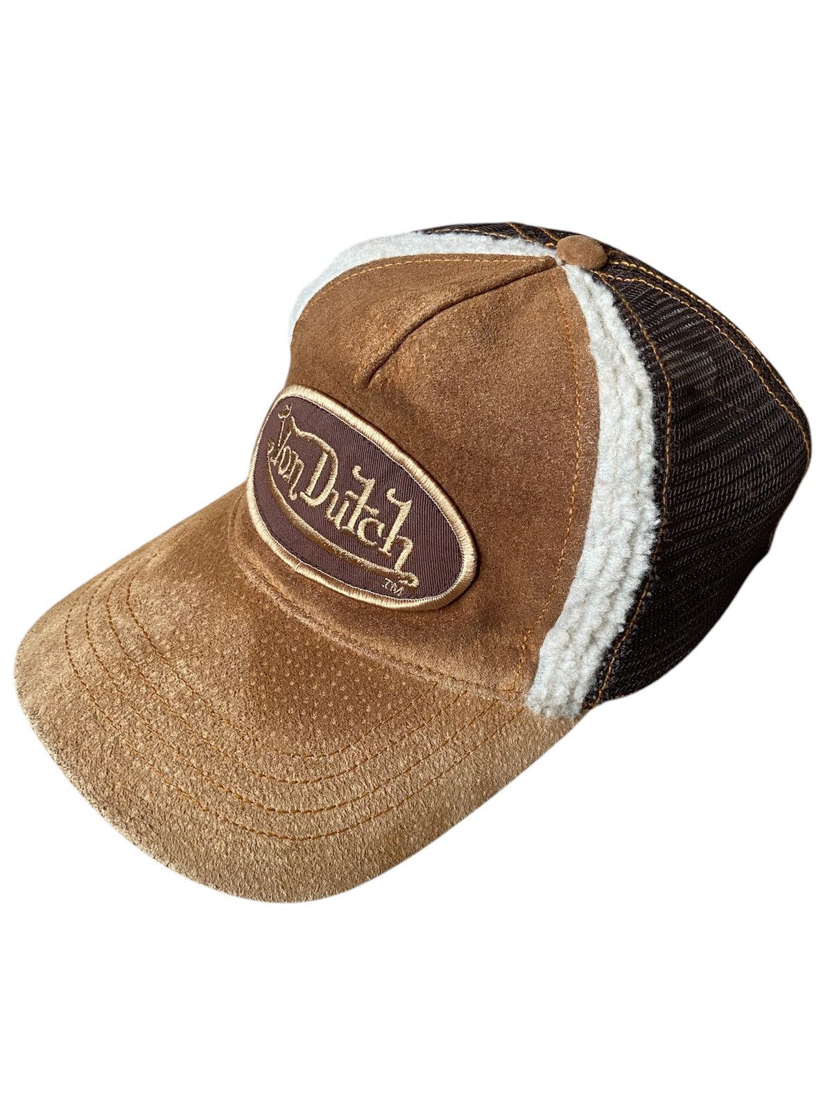 Hat Club × Von Dutch Von Dutch Suede Leather Shearling Fur Fuzzy Trucker Hat Size ONE SIZE - 2 Thumbnail