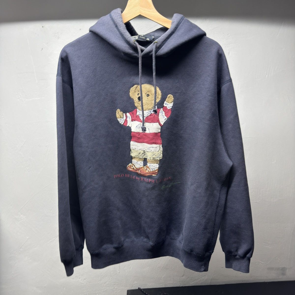 Vintage Polo Ralph Lauren Polo Bear Hoodie Faded Thrashed