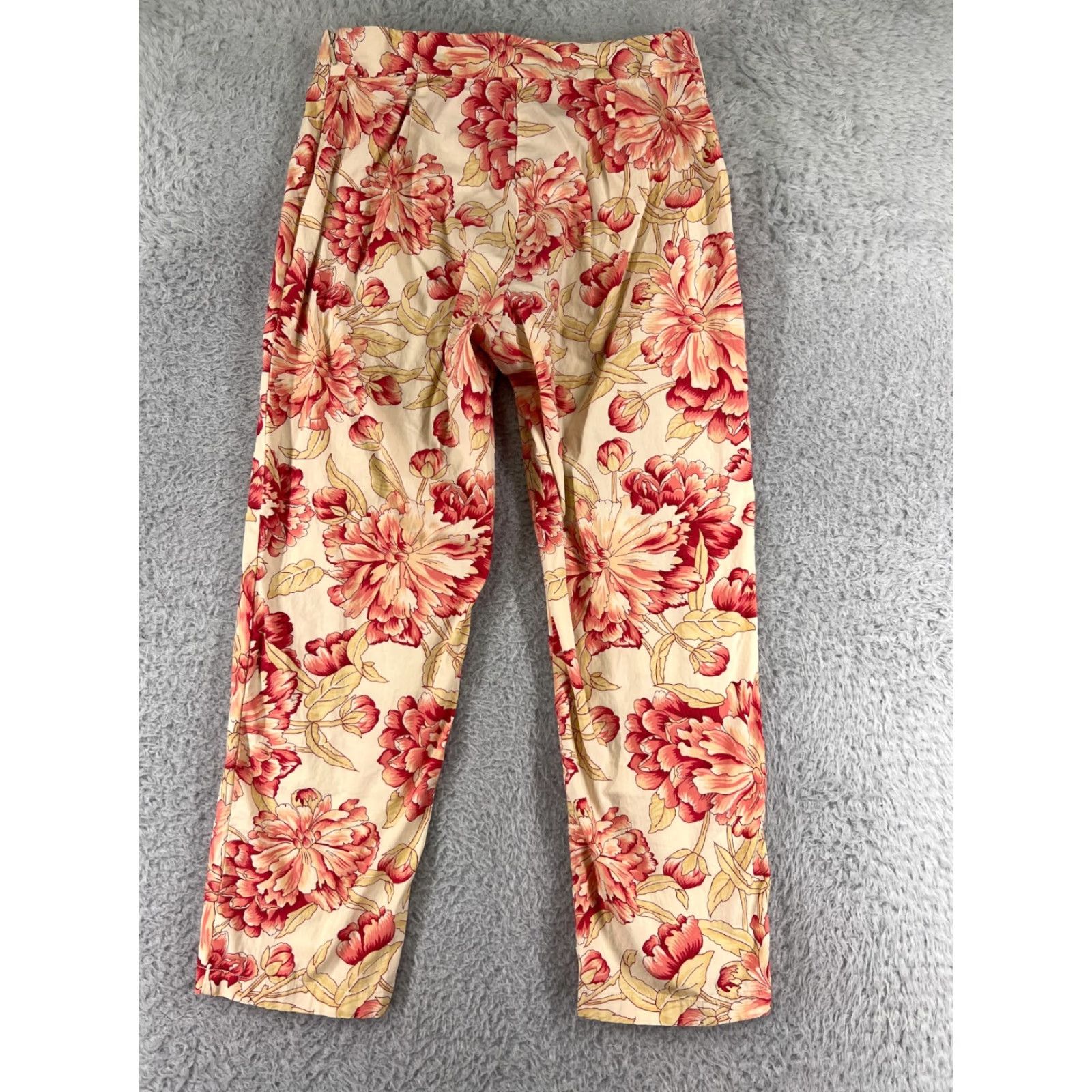 Vintage The Limited Pants Womens 2 Red Beige Floral Ankle Cotton Blend Stretch Pull On Size 26" / US 2 / IT 38 - 2 Thumbnail
