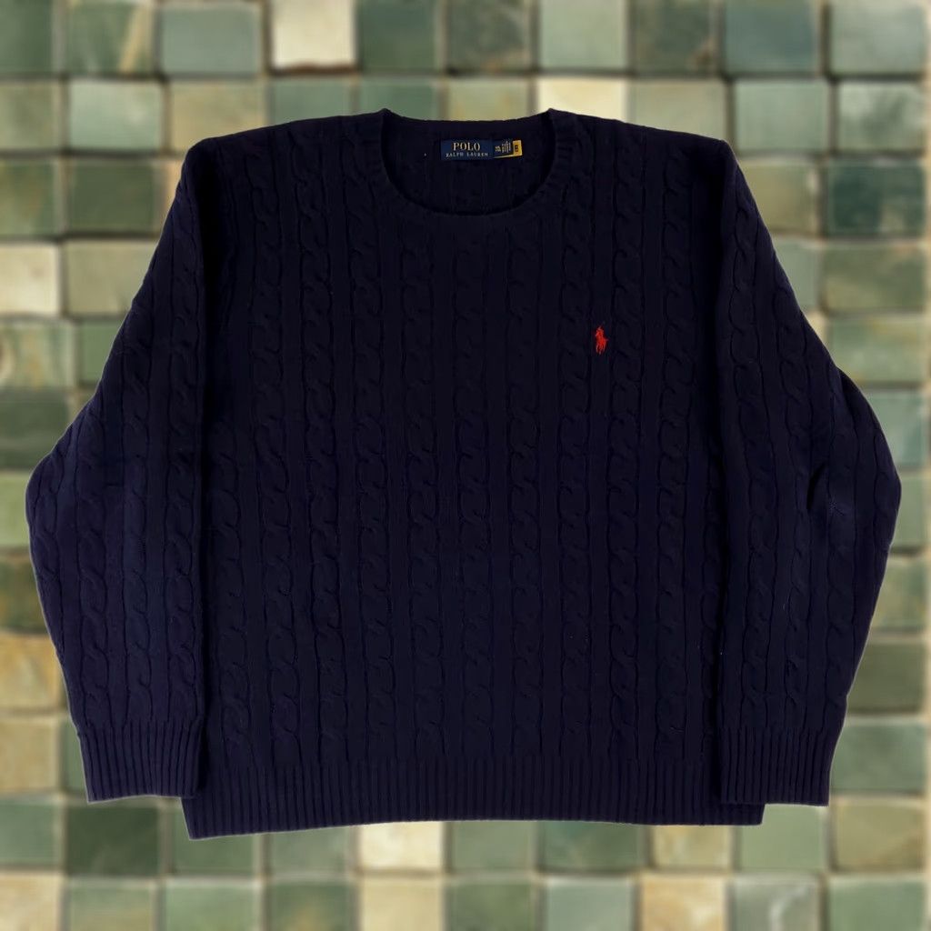 Polo Ralph Lauren Polo Ralph Lauren Sweater Cable-Knit Wool Cashmere Blend Blue Mens XXL Pullover Size US XXL / EU 58 / 5 - 1 Thumbnail