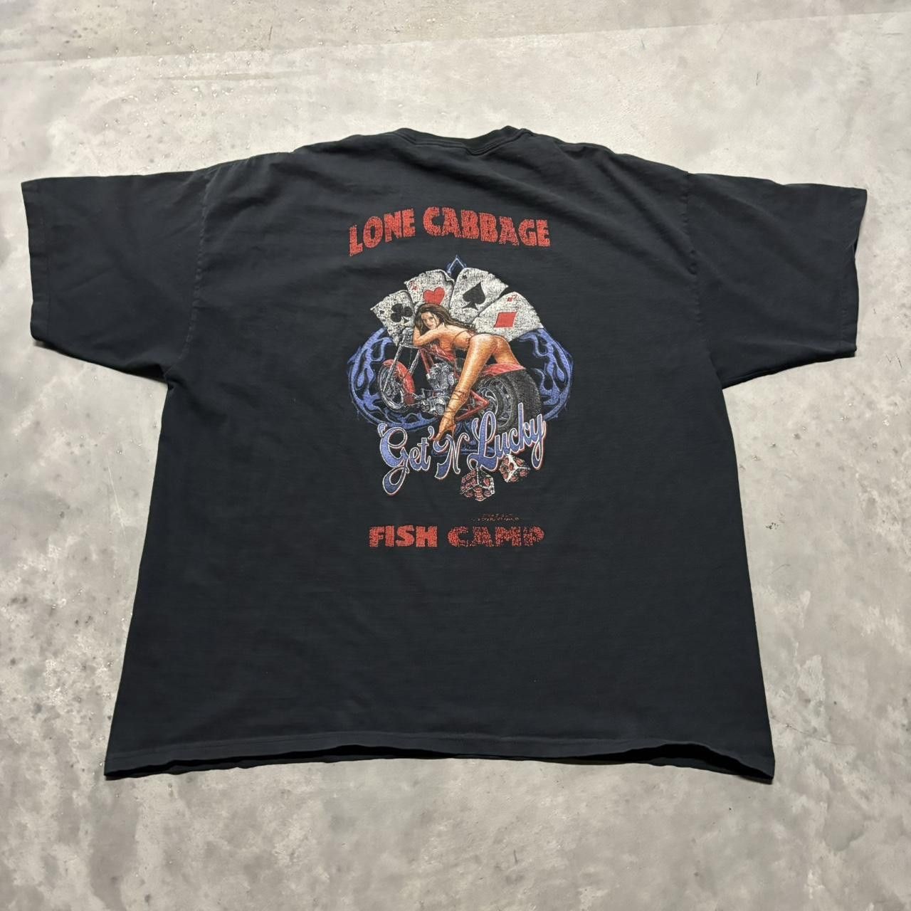 Japanese Brand × Vintage Crazy Vintage Y2K/2000s Faded Black Motorcycle Graphic Tee! Size US XXL / EU 58 / 5 - 1 Thumbnail