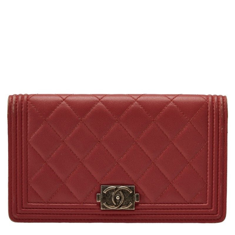 Chanel Chanel CHANEL Boy Chanel Leather Long Wallet Burgundy 16 series Leather Long Wallet Size ONE SIZE - 1 Thumbnail