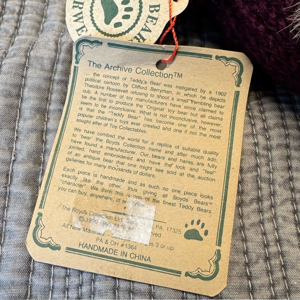 Other NWT New Vintage 1990 Boyds Bears Aubrey Aubergine Rabbit Size ONE SIZE - 8 Thumbnail