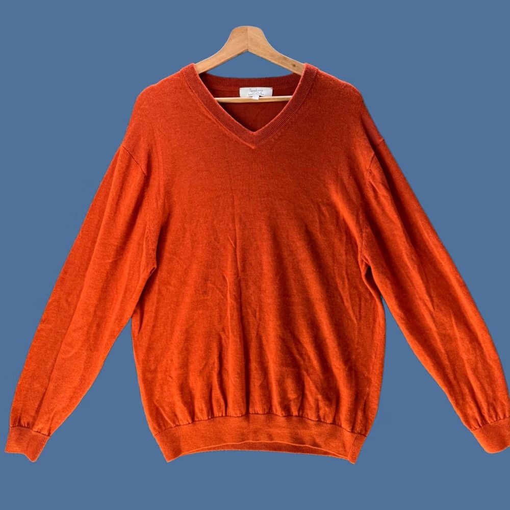 Turnbury Sweater Mens L Orange V-Neck Pullover Merino Wool Soft Knit Lightweight, Men's