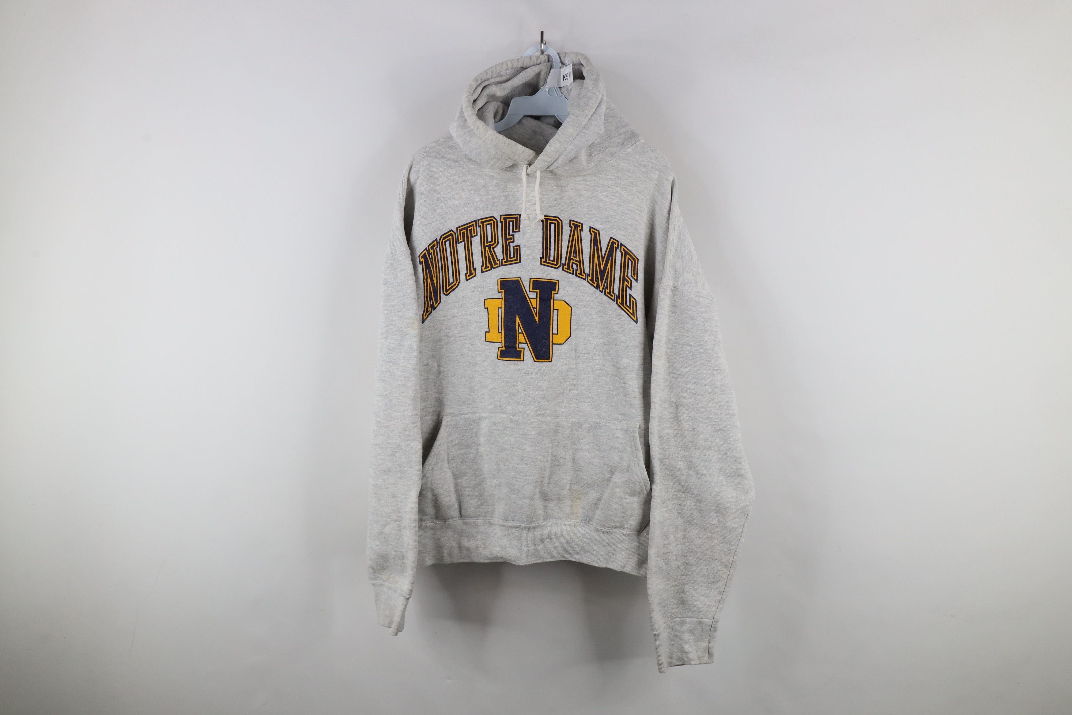 Vintage Vintage 90s Notre Dame University Football Hoodie Gray USA Size US XL / EU 56 / 4 - 1 Thumbnail