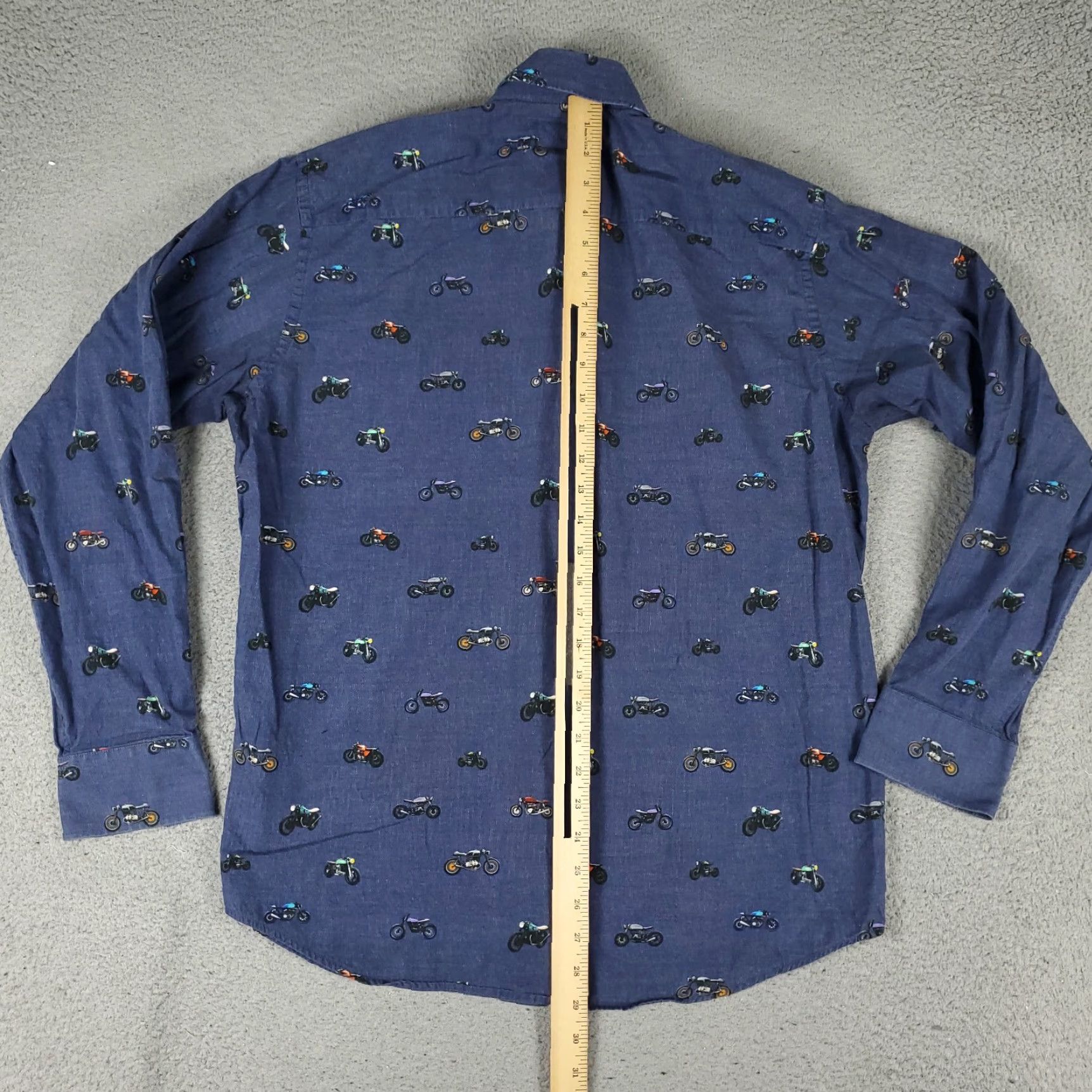 BUGATCHI VINTAGE Bugatchi Uomo Men's Shirt Medium Blue Motorcycle Print Geometric Long Sleeve Button-Up Classic Fit Casual Size US M / EU 48-50 / 2 - 5 Thumbnail