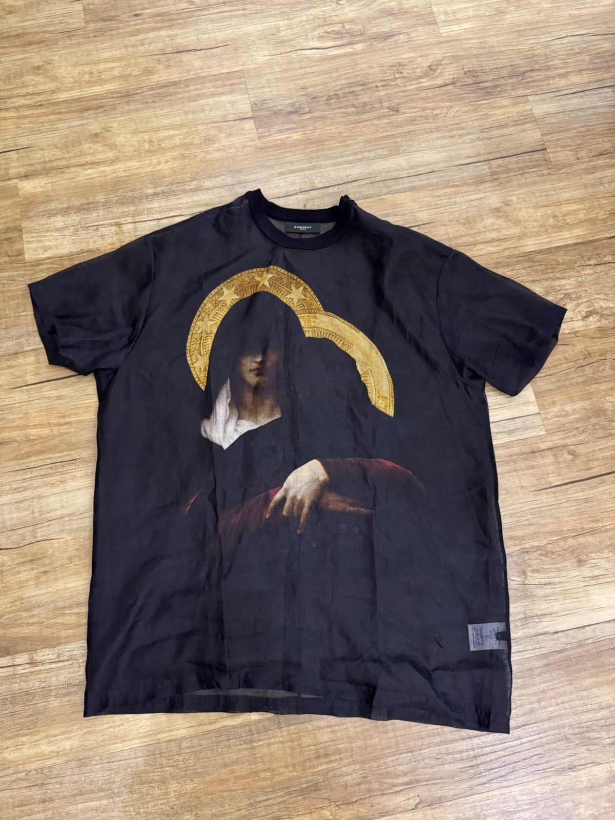 Givenchy Black Silk Organza Madonna Cross Oversized T-Shirt | Grailed