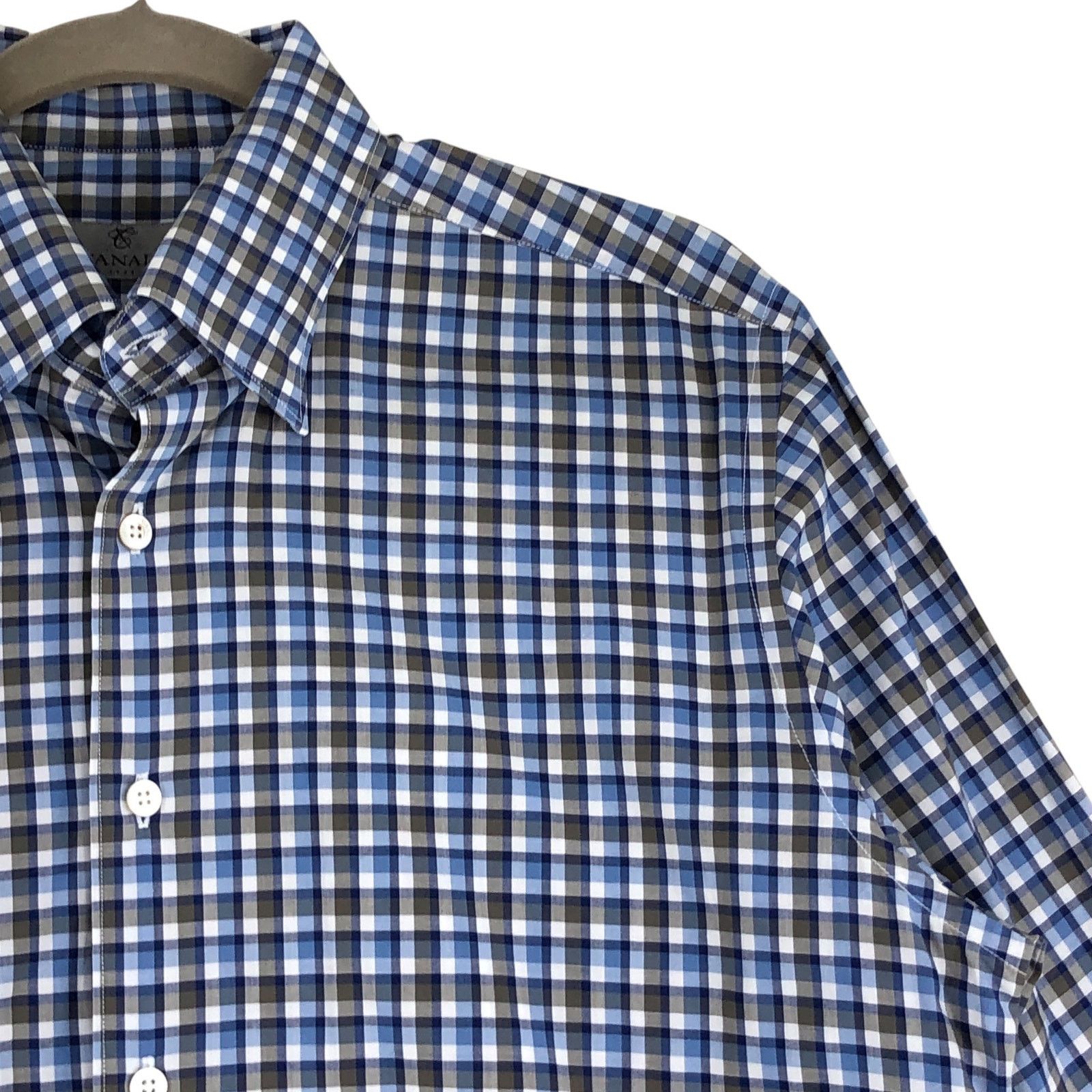 Canali Canali Size L Shirt Casual Button Down Plaid Check Blue Gray Size US L / EU 52-54 / 3 - 7 Thumbnail