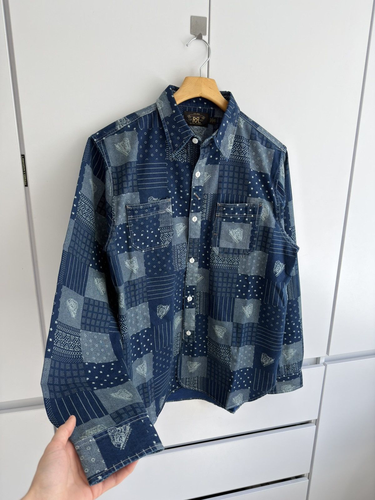 RRL Ralph Lauren RRL Double RL Ralph Lauren Denim Patch Work Shirt Blue Size US L / EU 52-54 / 3 - 2 Thumbnail