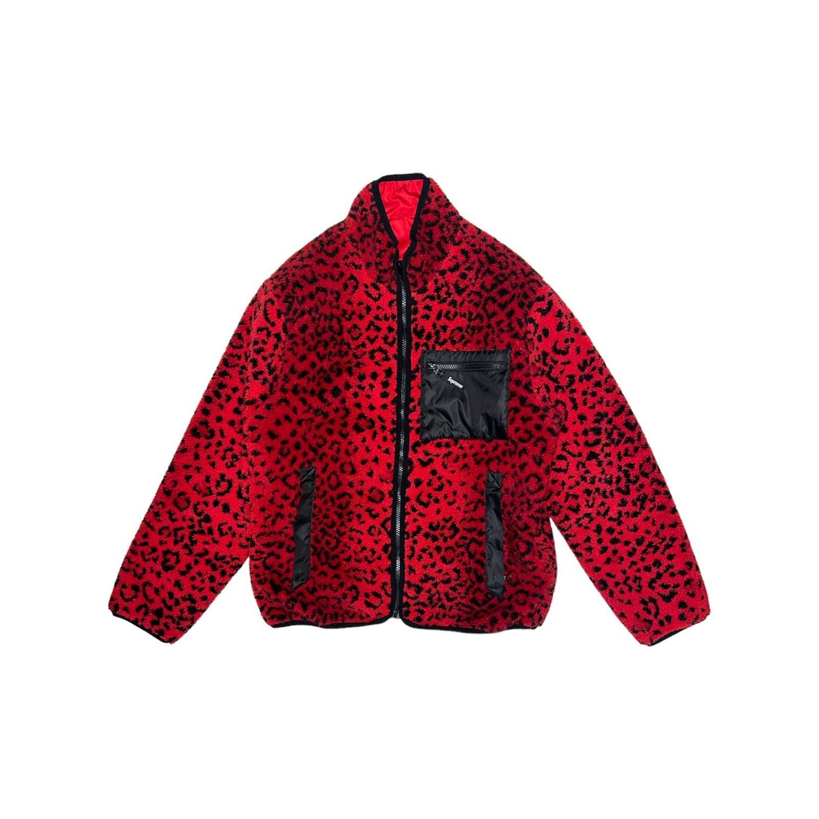 image of Supreme Reversible Leopard Fleece Jacket in Red, Men's (Size Small)