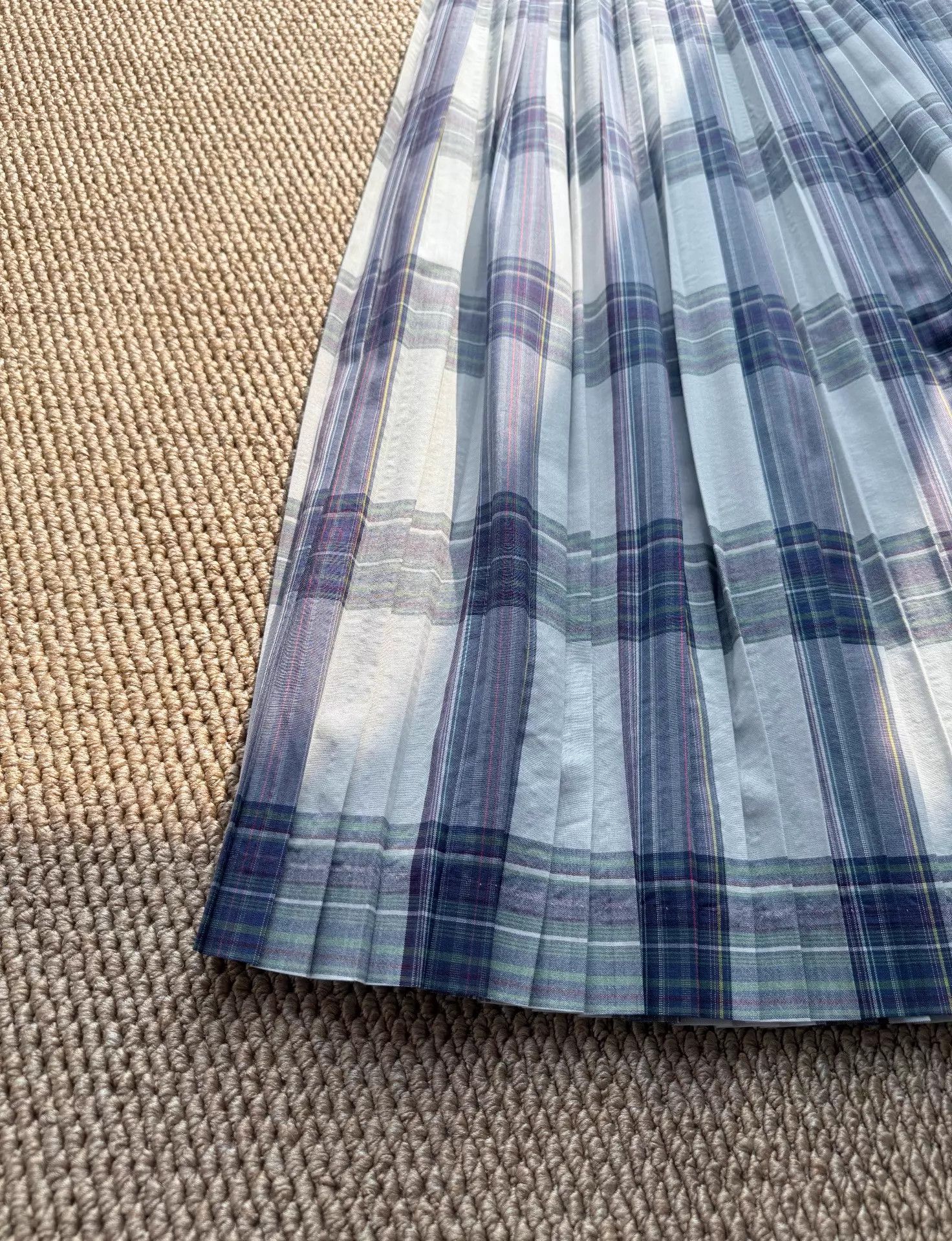 Auralee AURALEE Gray PurpleGreen Check Wool Pleats Midi Skirt Size S Size 26" / US 2 / IT 38 - 3 Thumbnail