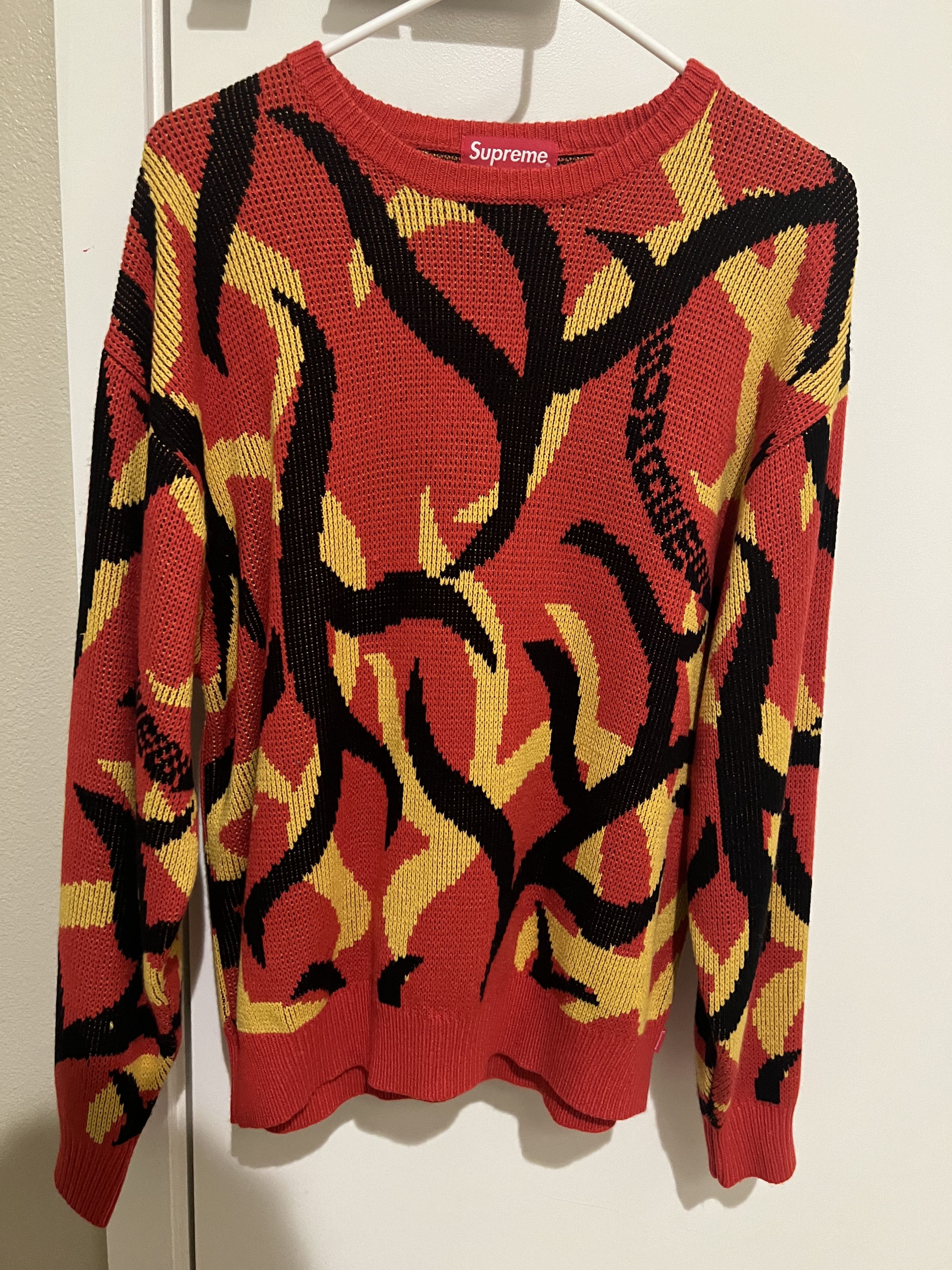 image of Supreme Tribal Camo Sweater in Red, Men's (Size Medium)