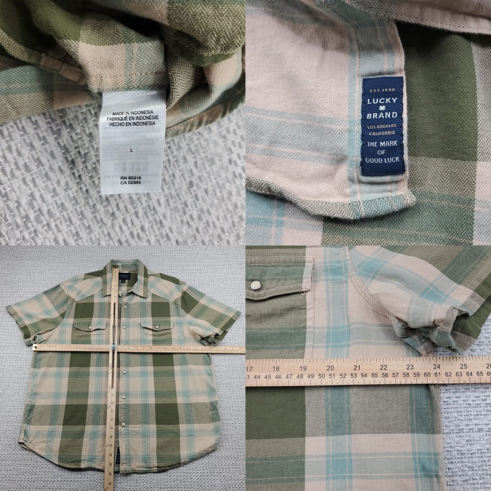 Lucky Brand Lucky Brand Shirt Mens L Plaid Pearl Snap Short Sleeve Button-Up Western Button-Up Shirt Size US L / EU 52-54 / 3 - 8 Thumbnail