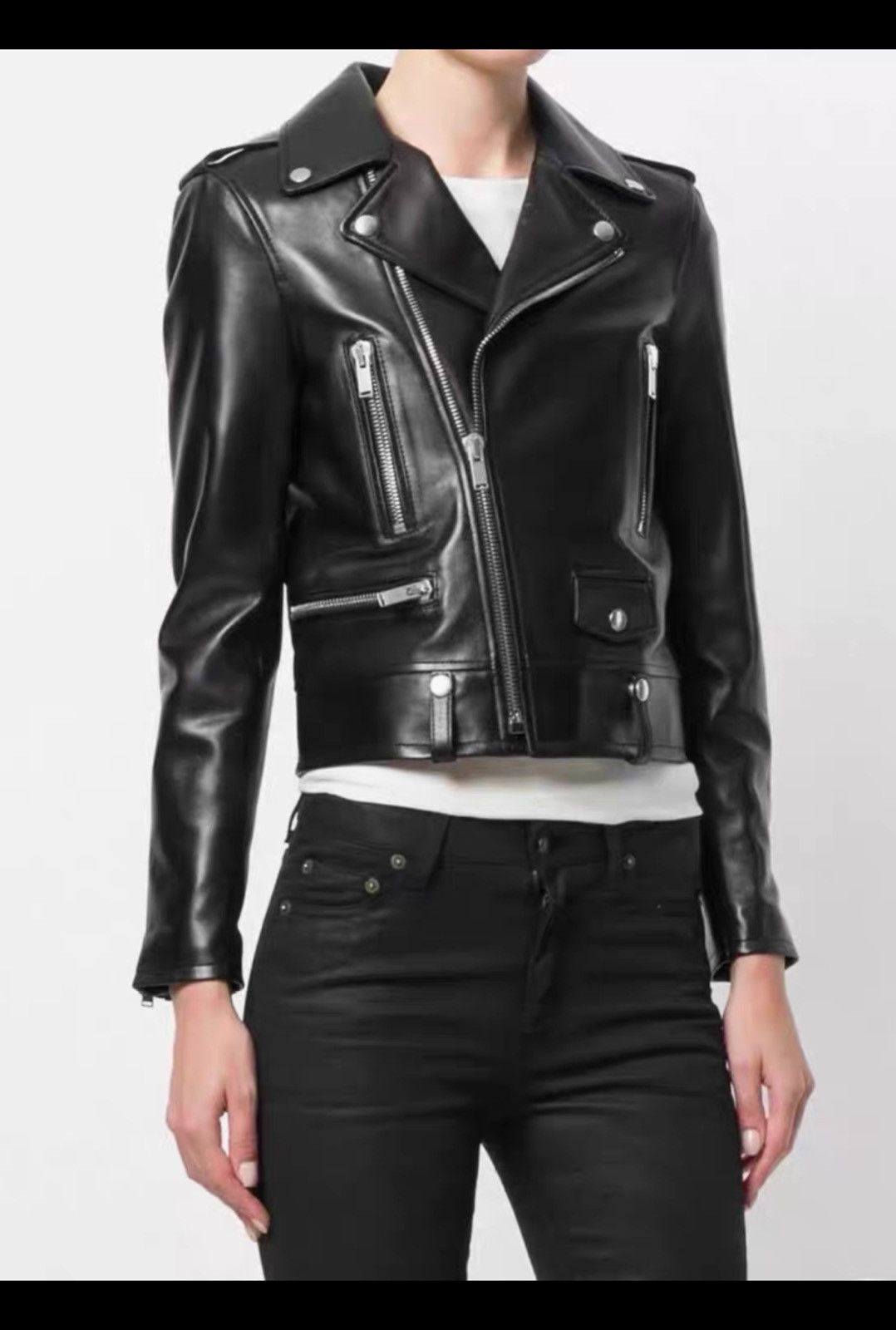 Saint Laurent Paris Saint Laurent Women’s Classic Moto Leather Jacket Outerwear Size XS / US 0-2 / IT 36-38 - 9 Thumbnail