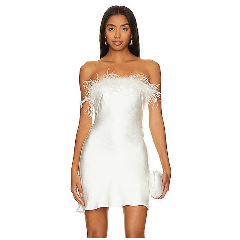 REVOLVE Lovers and Friends | Moira Mini Dress White Feather Trim XS |  Grailed