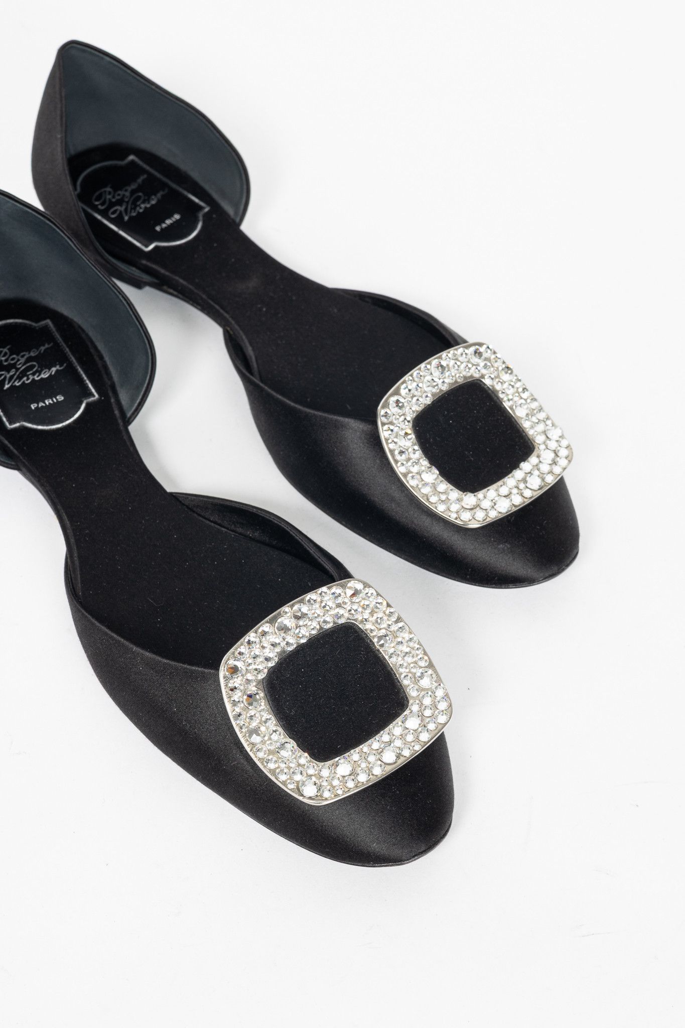 Roger Vivier Roger Vivier Chips Black Silk Strass-Buckle Flats Size US 9 / IT 39 - 7 Thumbnail