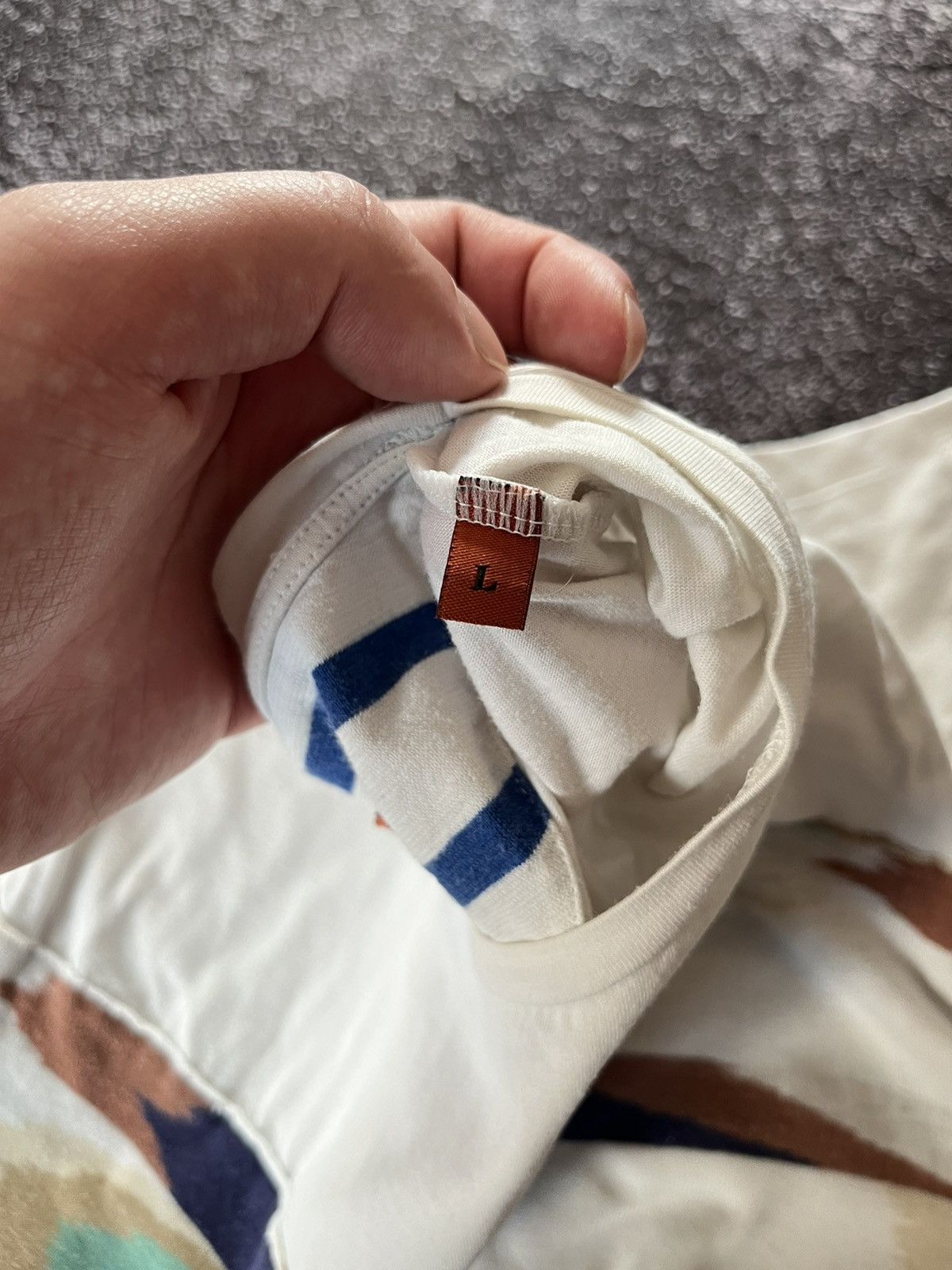 Missoni MISSONI Asymmetric Striped White T Shirt L Tee Size US L / EU 52-54 / 3 - 6 Thumbnail