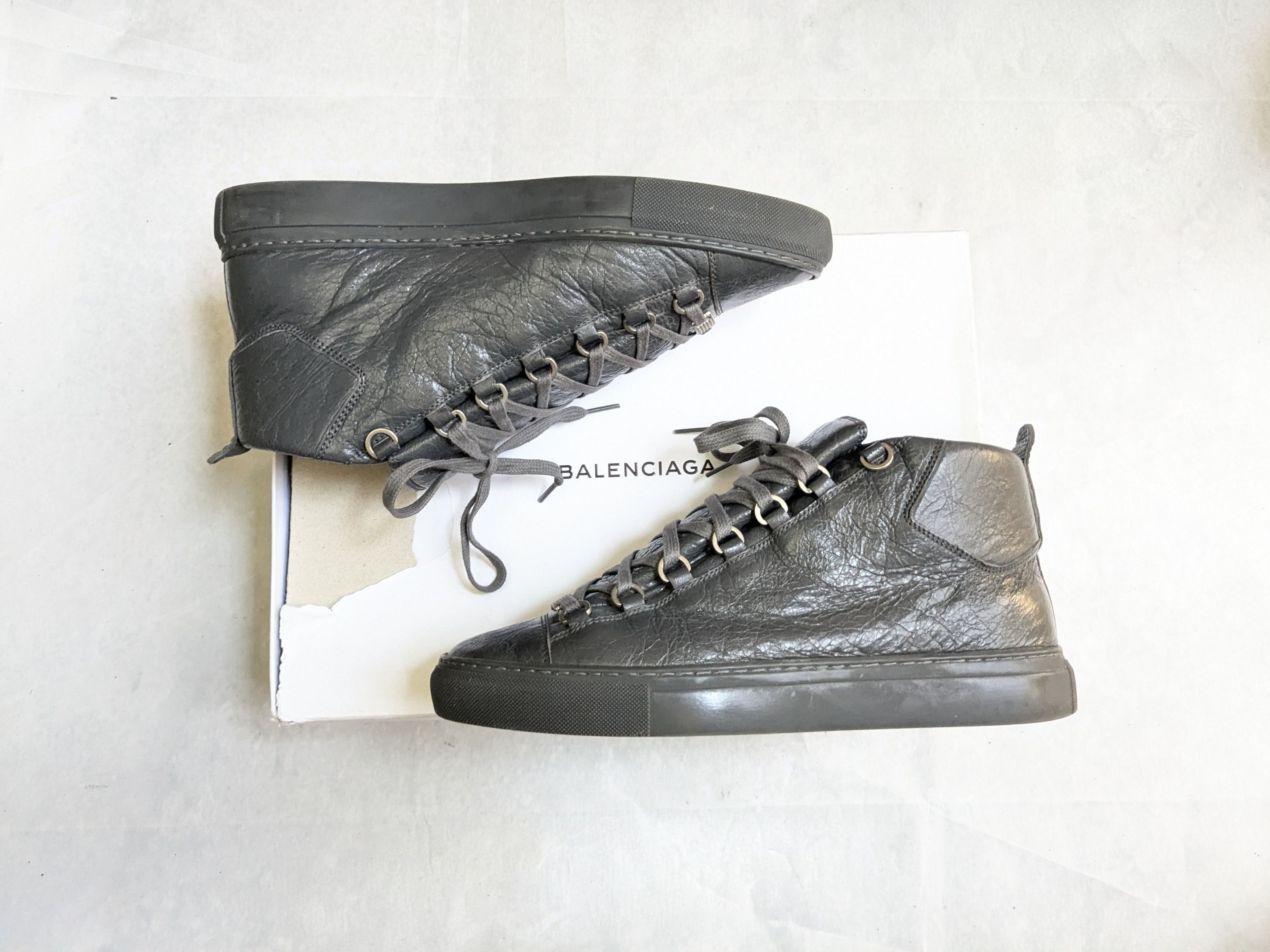 Balenciaga Balenciaga Arena High Top Leather Sneakers Gray | Grailed