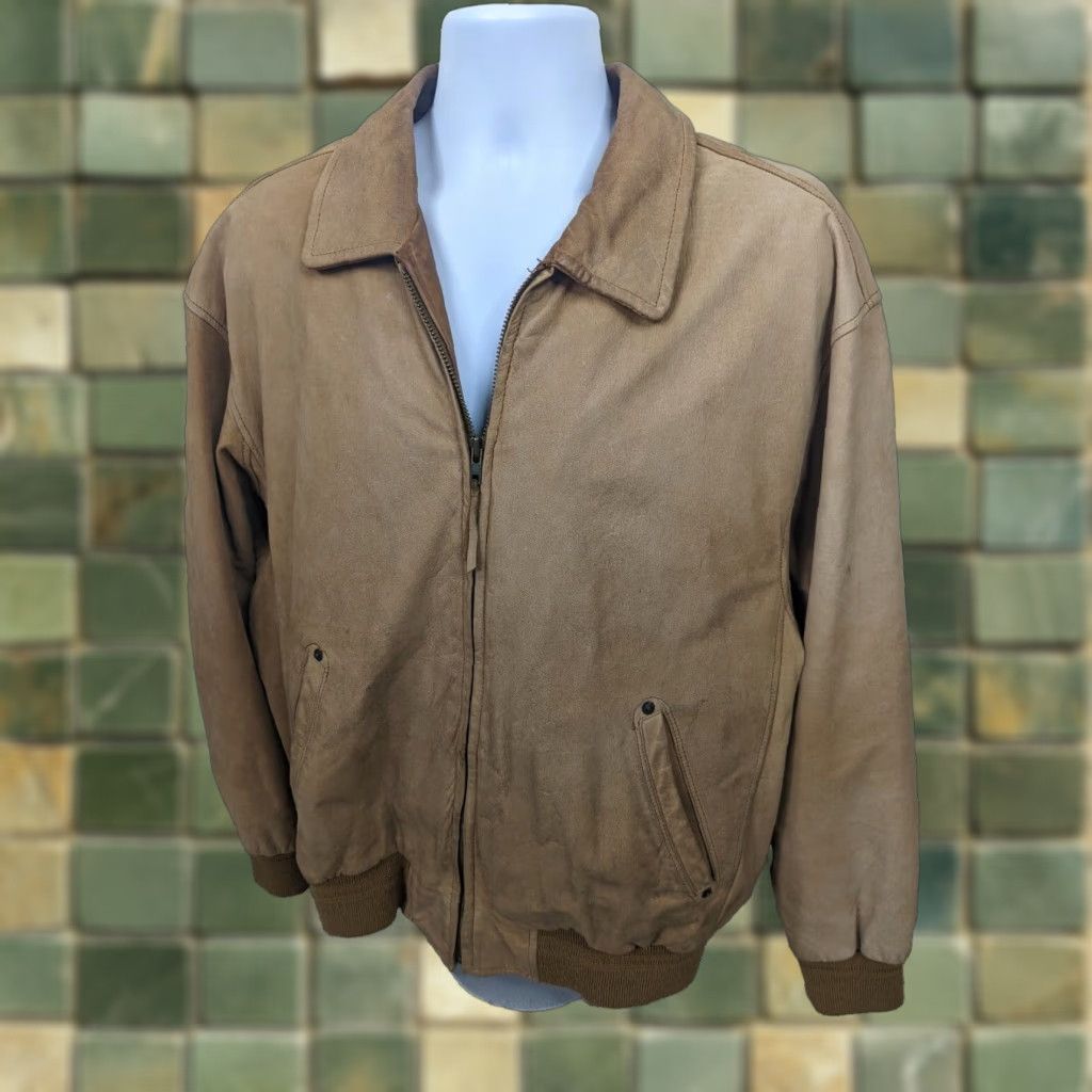 Vintage VINTAGE 90s Mens Large Suede Leather Bomber Jacket Aviator Brown Flight Biker Jacket Size US L / EU 52-54 / 3 - 1 Thumbnail
