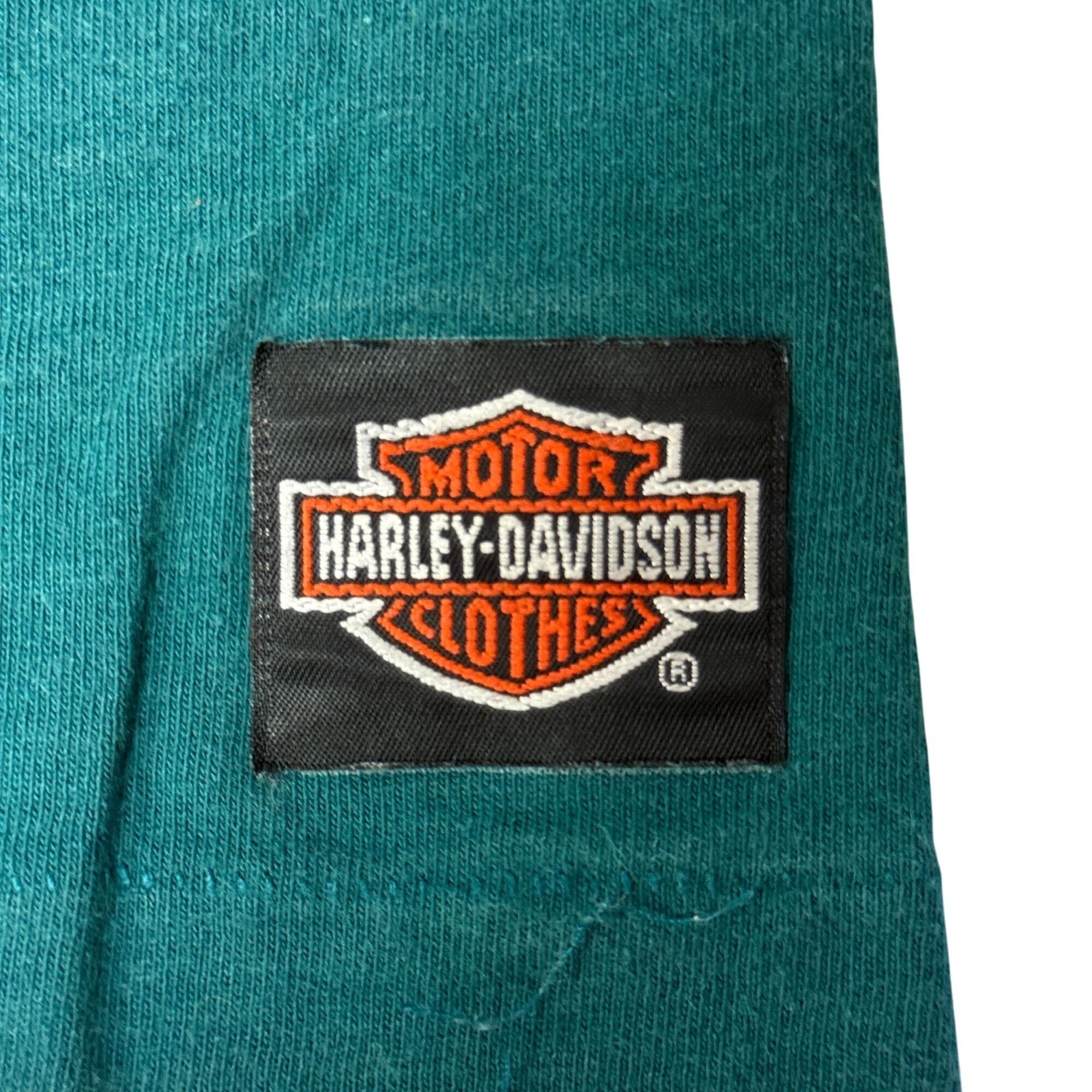 Harley Davidson 90's Harley Davidson Motorcycle Turquoise LOGO BIKER T Shirt Size US XL / EU 56 / 4 - 4 Thumbnail