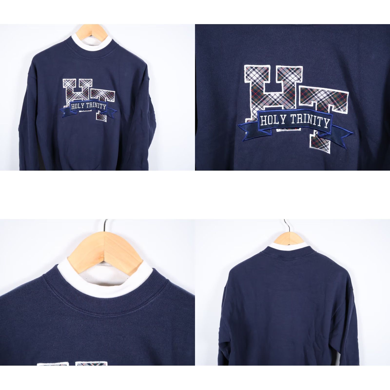 Lee VINTAGE Lee Sweatshirt 90s Holy Trinity Catholic School Embroidered Mock Neck Blue Womens Large Size L / US 10 / IT 46 - 8 Thumbnail