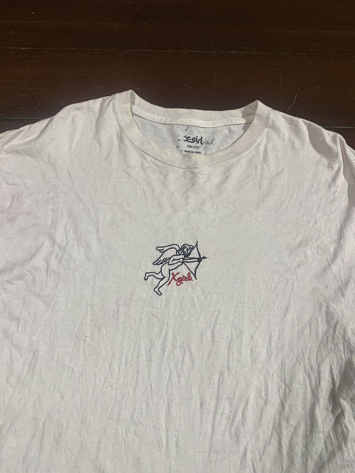Rare x-girl angle baggy center logo embroidered
