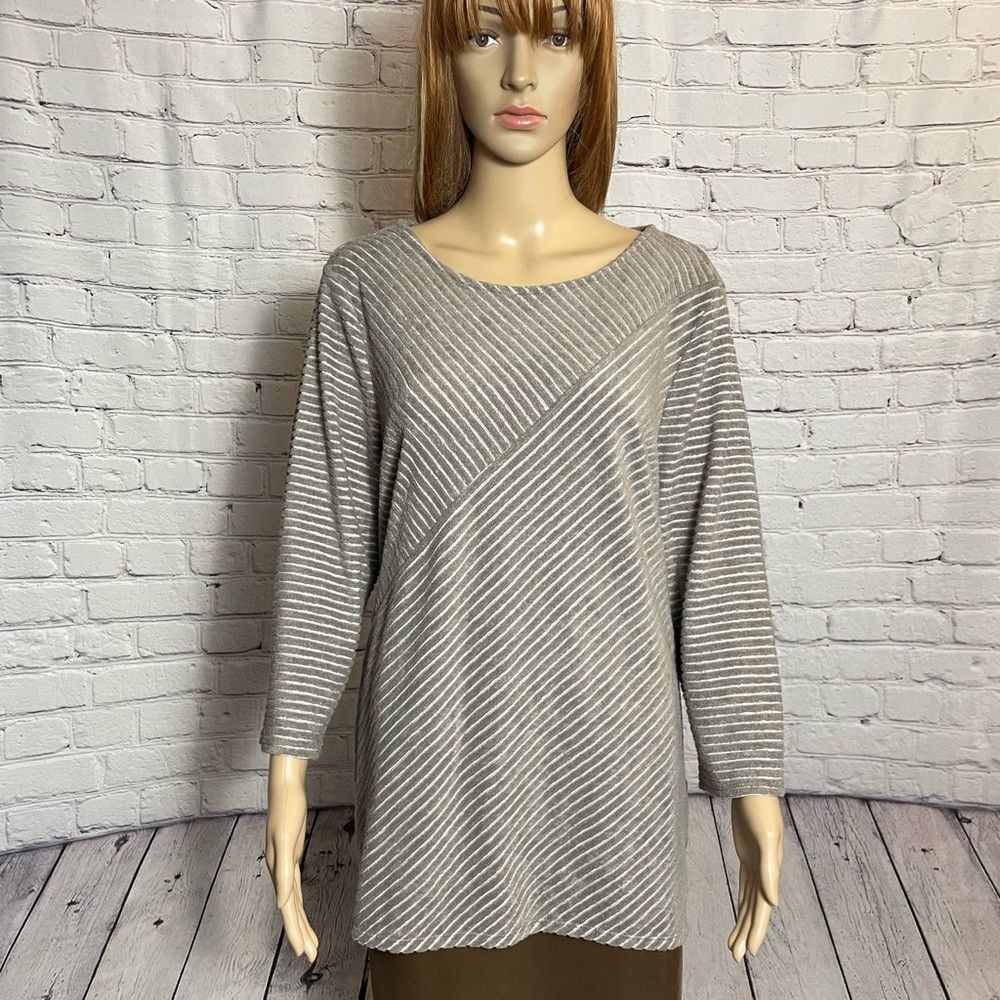Chicos NWT New Chico's Angled Lines Spliced Boatneck Beige Tunic S Size XL / US 12-14 / IT 48-50 - 2 Thumbnail