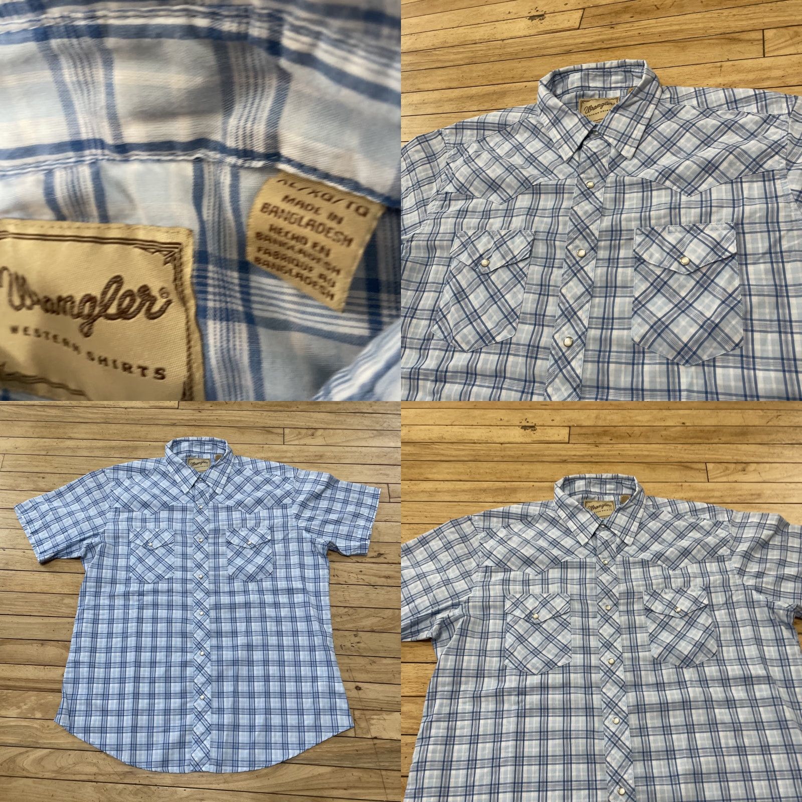 Wrangler VINTAGE Wrangler Western Shirt Men XL Pearl Snap Blue Plaid Cowboy Brushpopper XL 48" Shirt Mens Blue Plaid Pearl Snap Western Shirt XL 48" Wrangler Size US XL / EU 56 / 4 - 9 Thumbnail