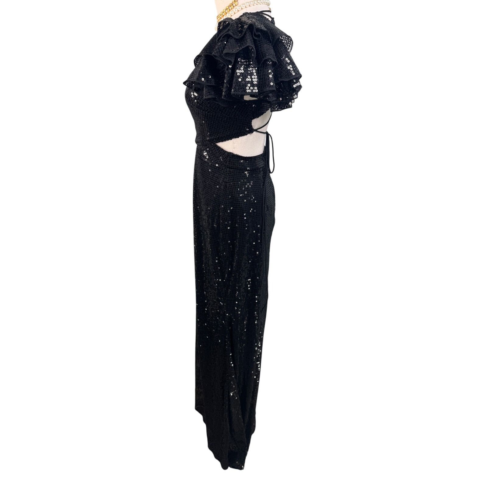 Mac Duggal Mac Duggal Sequined Ruffled Lace Up Gown Dress black size 0 Size XS / US 0-2 / IT 36-38 - 7 Thumbnail
