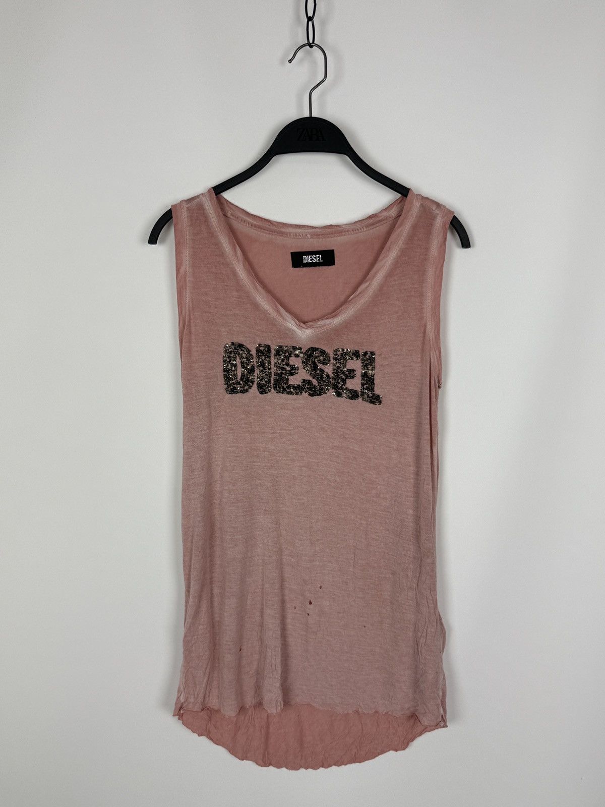 Diesel Y2K Vintage Diesel Distressed Sequin Logo Dyed Pink Tank Top Size S / US 4 / IT 40 - 3 Thumbnail