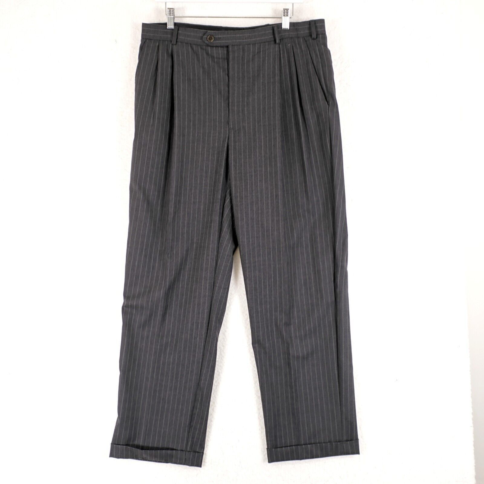 Brooks Brothers Brooks Brothers 346 Stretch Gray Wool Striped Pleated Cuffed Size 34R - 1 Thumbnail