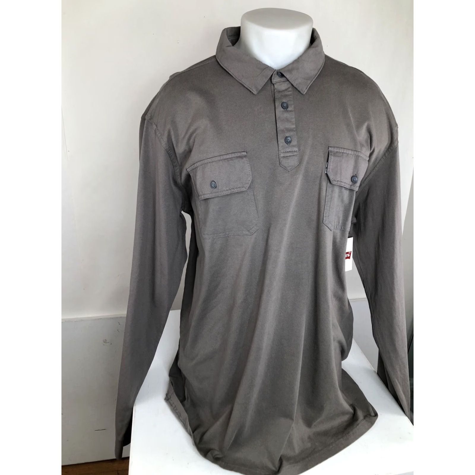 Levi's LEVI STRAUSS NEW w TAG Mens 3XL Button-Up Polo Safari Shirt Long Sleeve Grayish Brown Size US XXL / EU 58 / 5 - 4 Thumbnail