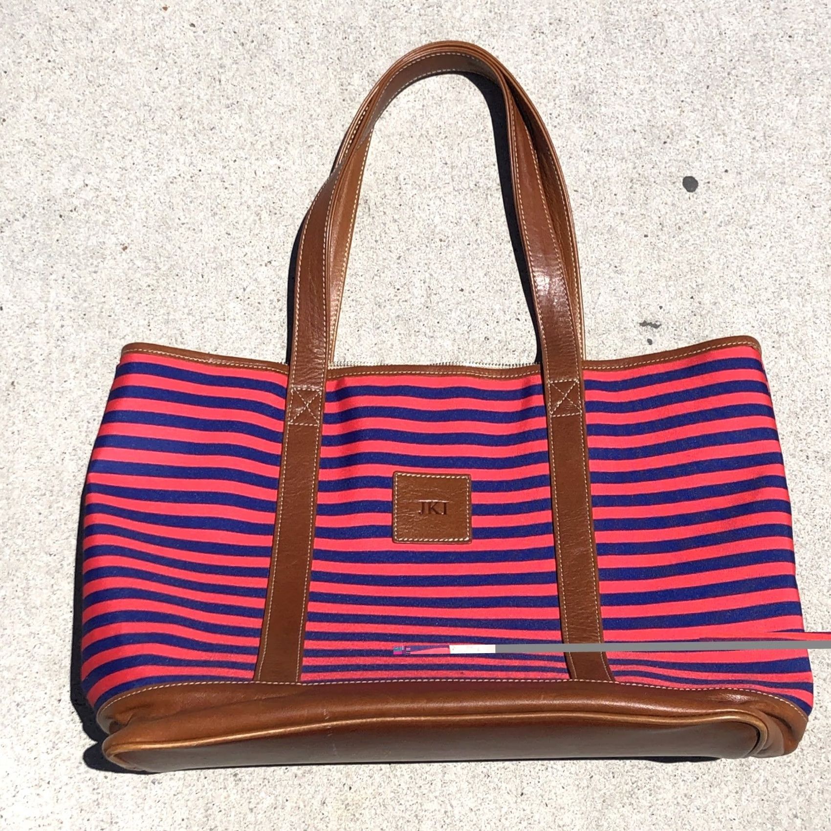 Vintage Barrington Tote Bag in Red / Blue w/Brown Leather Trim - Tote, Barrington, Women, Large, Red/Blue/Brown, Classic, Designer, 90s? Size ONE SIZE - 2 Thumbnail